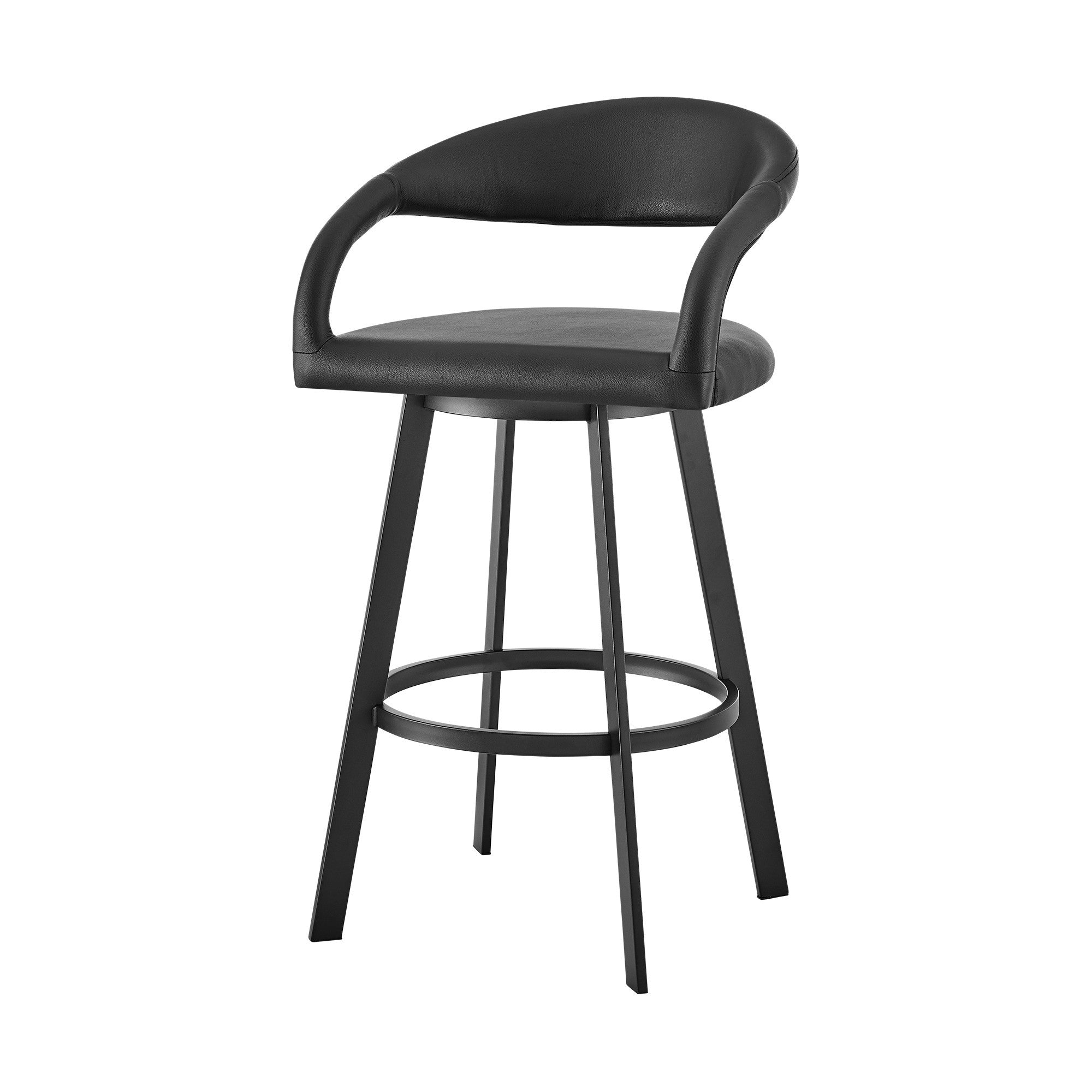 26" Black Faux Leather and Iron Low Back Counter Height Swivel Bar Chair-3