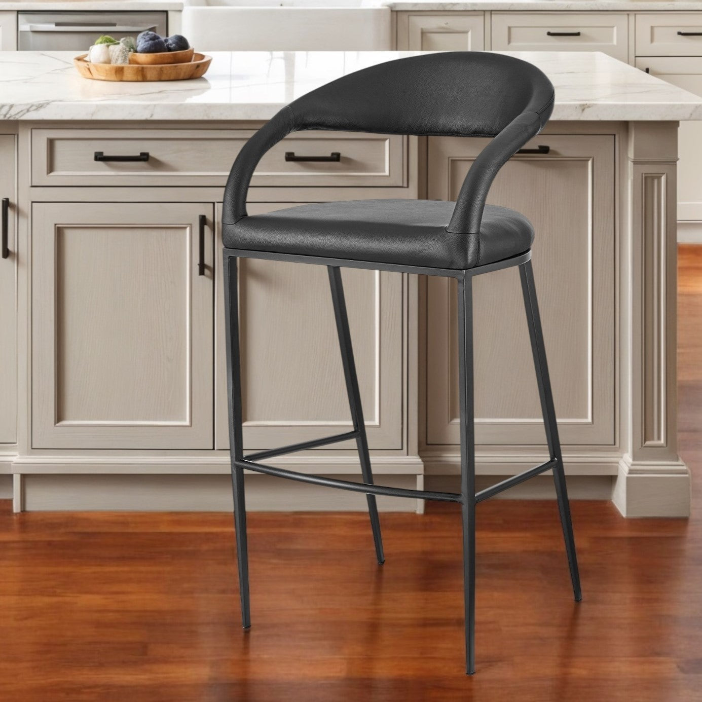 26" Black Faux Leather and Iron Low Back Counter Height Bar Chair-0