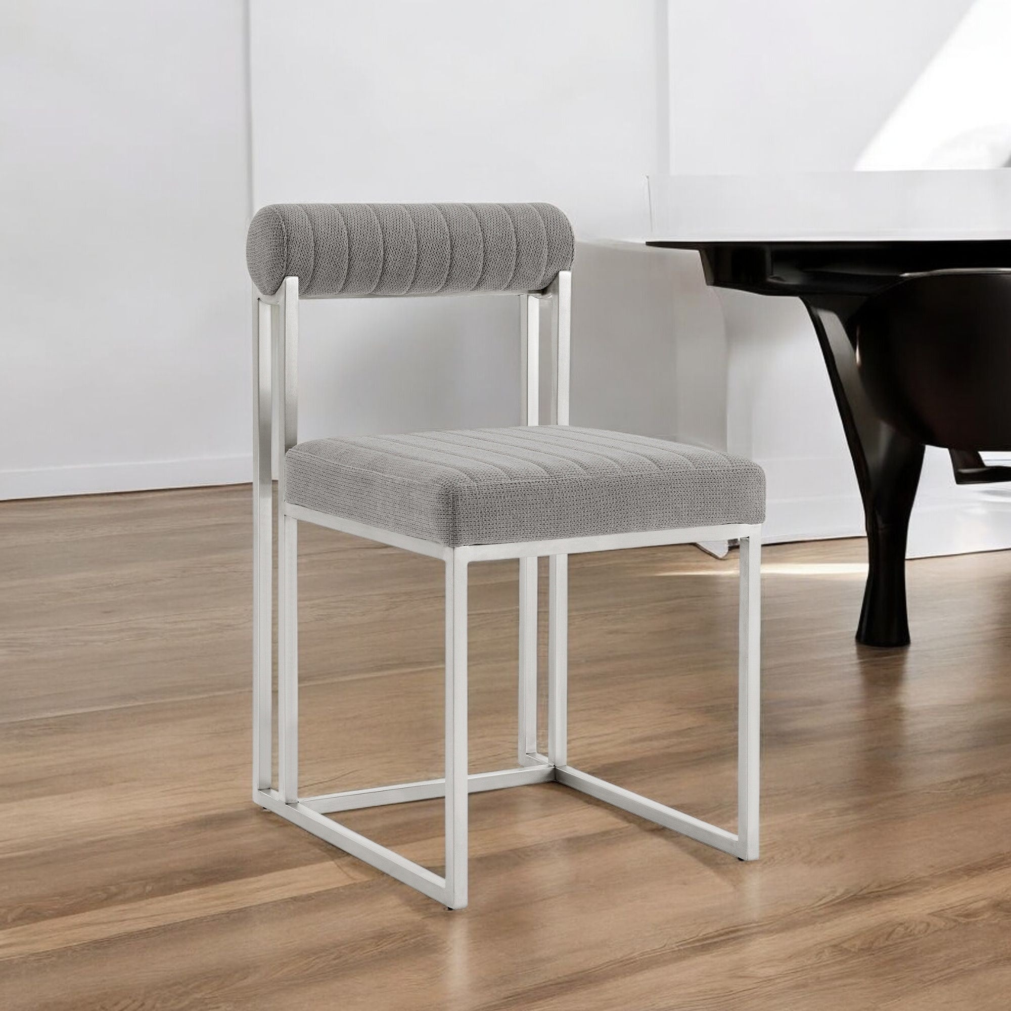 Set of Two Gray And Silver Upholstered Polyester Open Back Dining Side Chairs-1