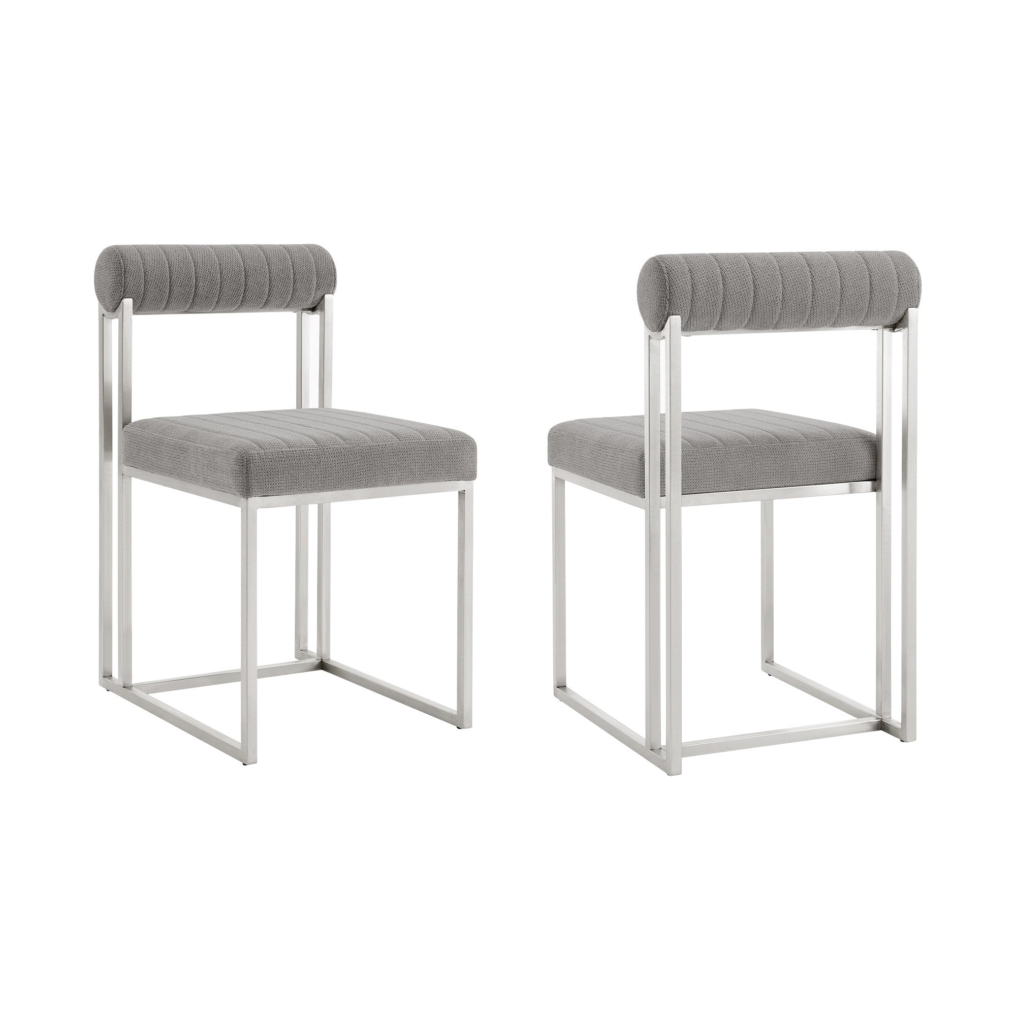 Set of Two Gray And Silver Upholstered Polyester Open Back Dining Side Chairs-5