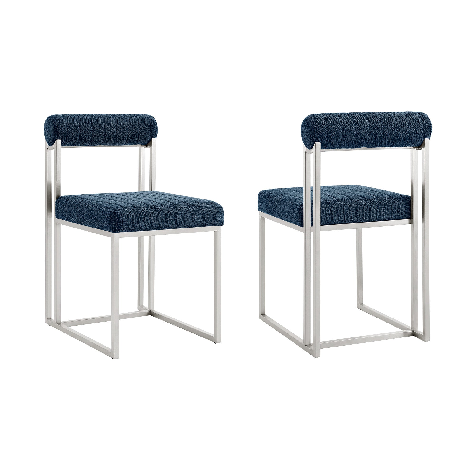 Set of Two Blue And Silver Upholstered Polyester Open Back Dining Side Chairs-5