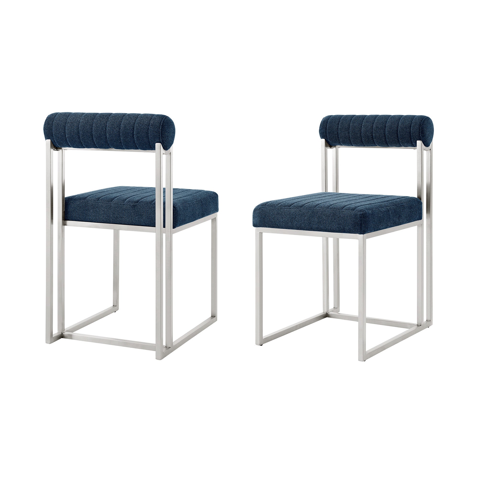 Set of Two Blue And Silver Upholstered Polyester Open Back Dining Side Chairs-6