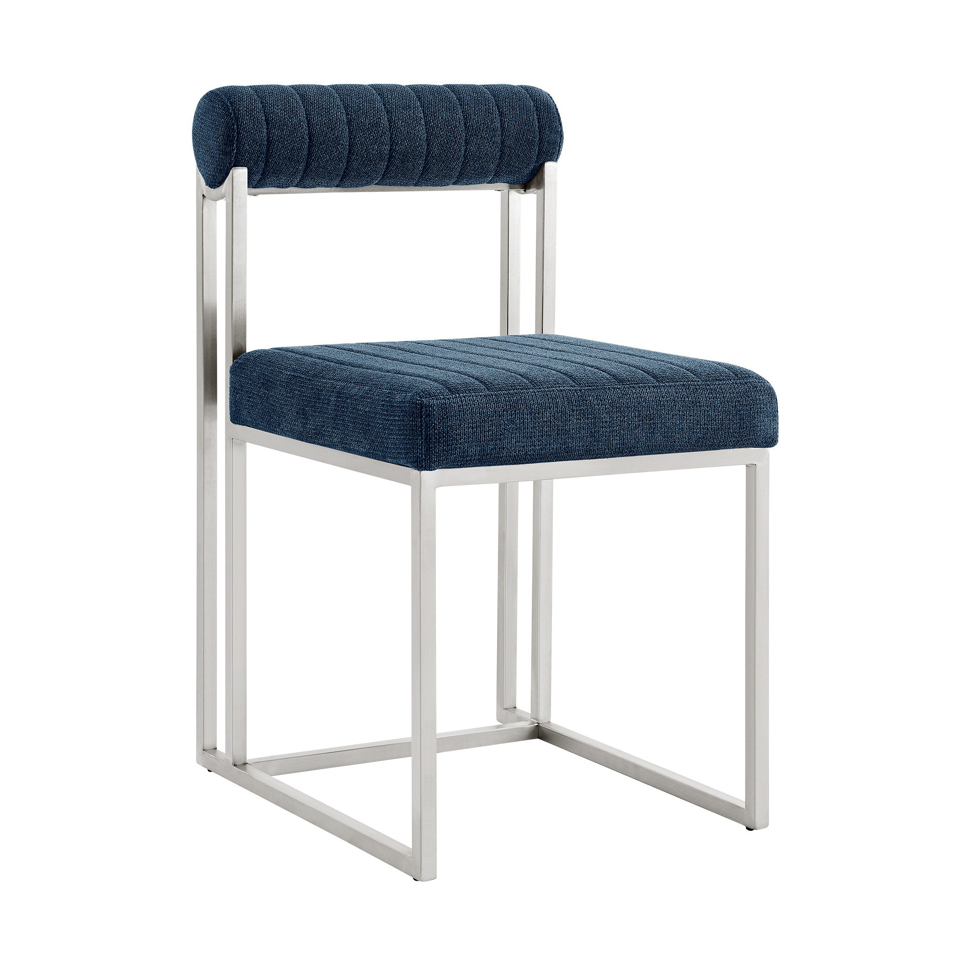 Set of Two Blue And Silver Upholstered Polyester Open Back Dining Side Chairs-0