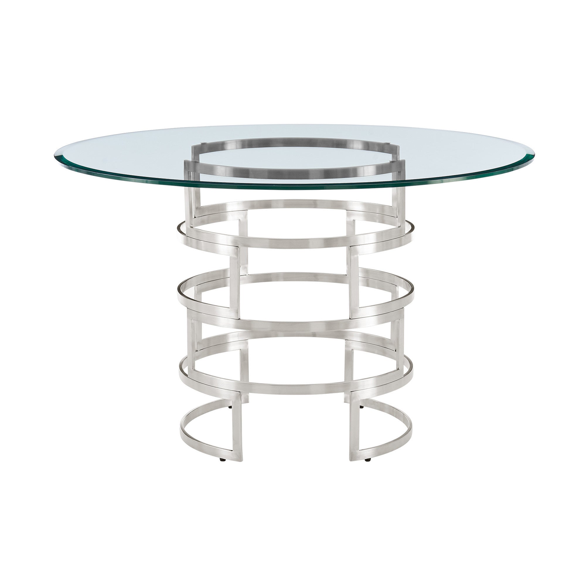 48" Clear And Silver Glass And Stainless Steel Pedestal Base Round Top Dining Table-3