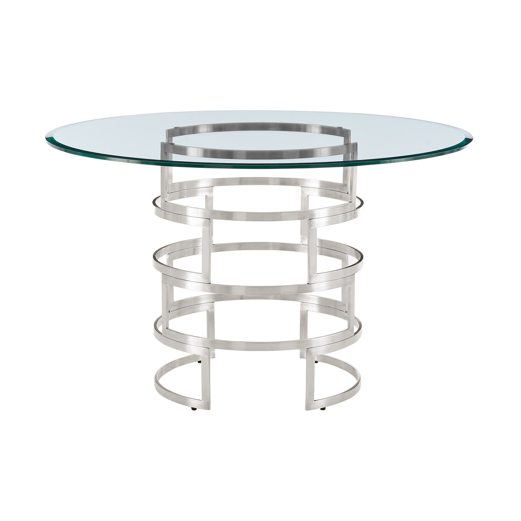 48" Clear And Silver Glass And Stainless Steel Pedestal Base Round Top Dining Table-0