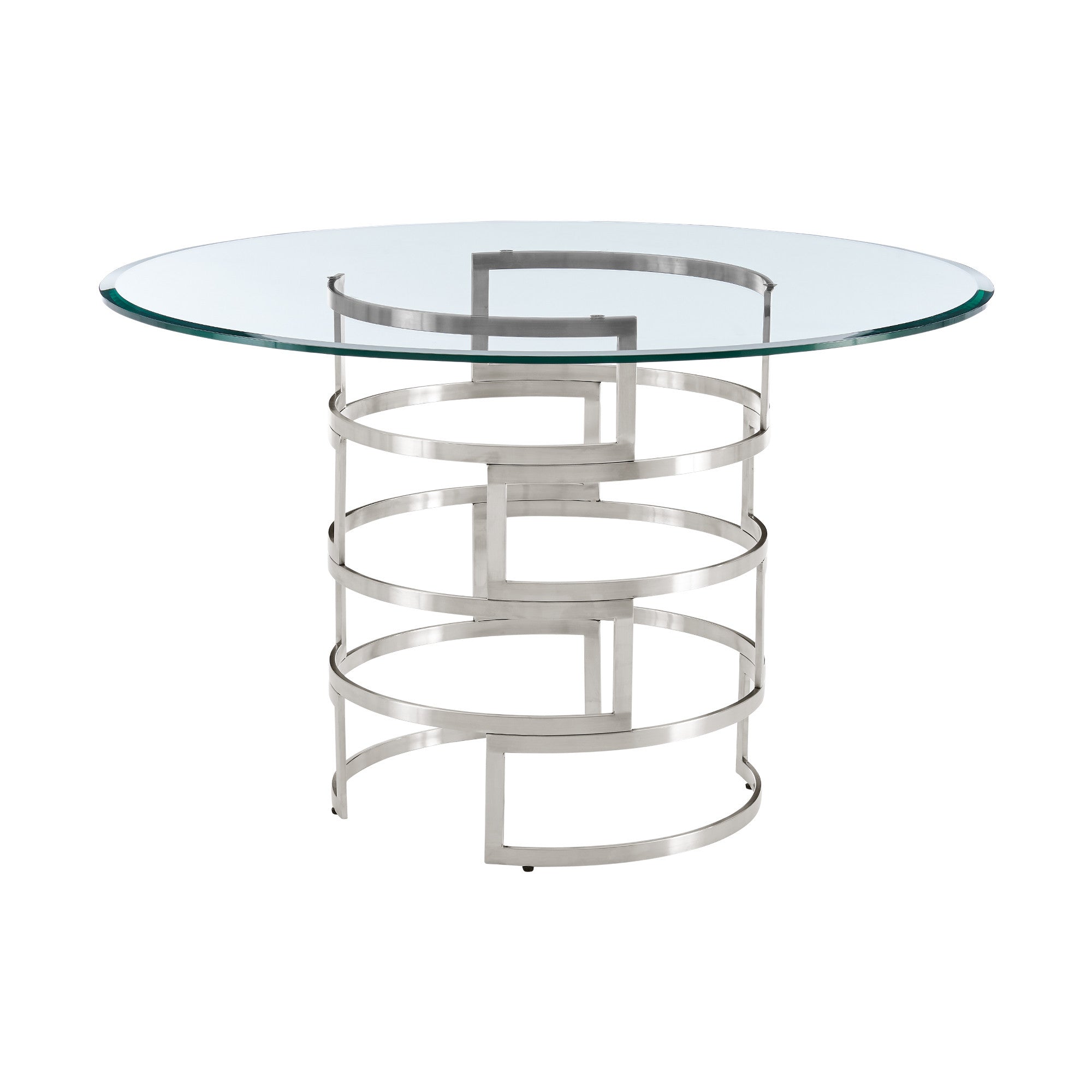 48" Clear And Silver Glass And Stainless Steel Pedestal Base Round Top Dining Table-2