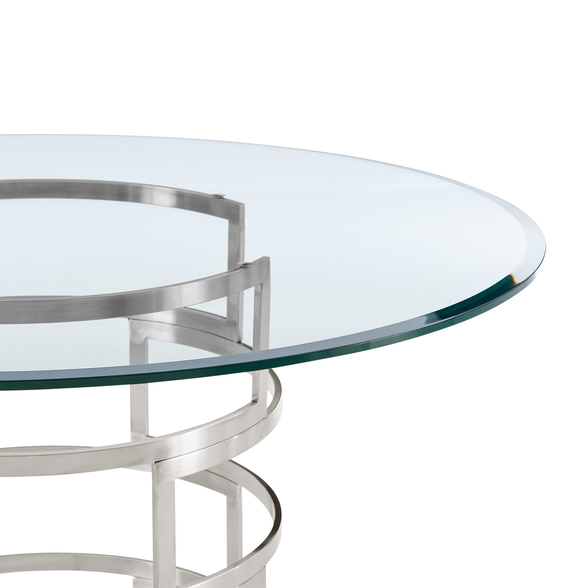 48" Clear And Silver Glass And Stainless Steel Pedestal Base Round Top Dining Table-5