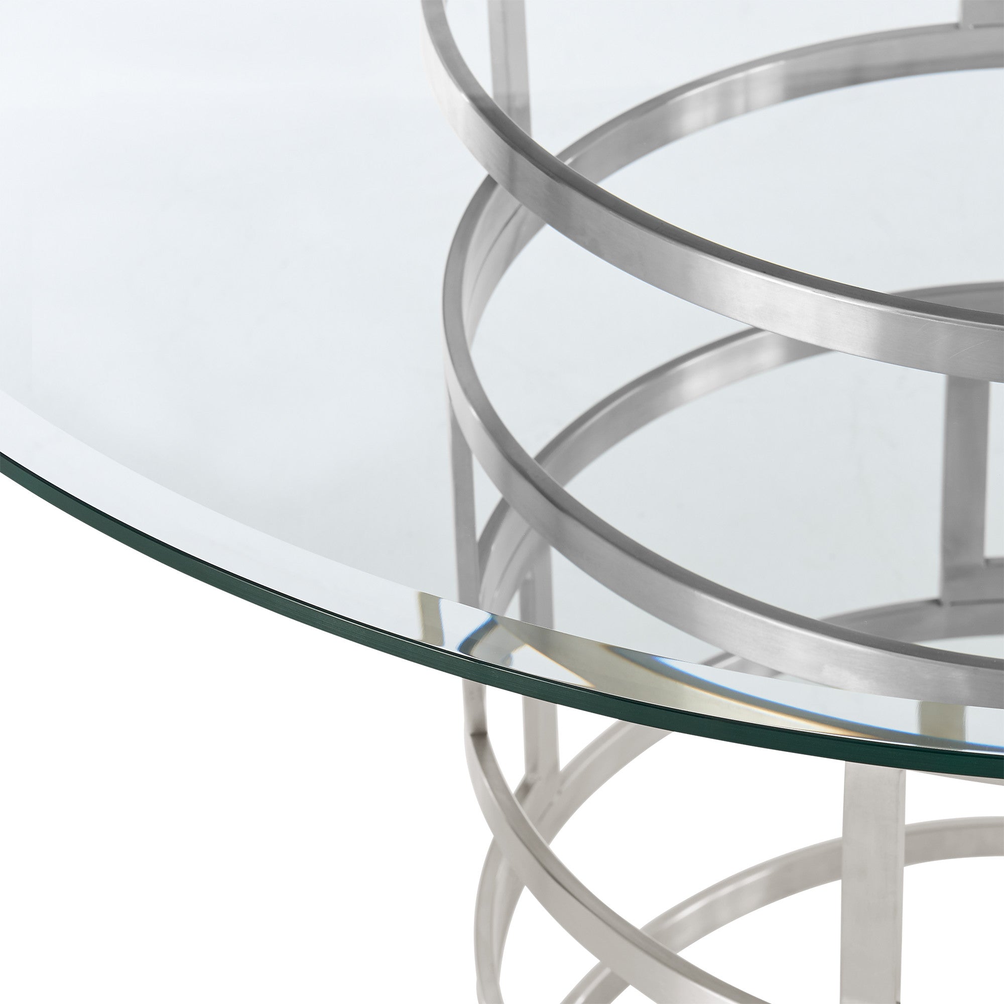 48" Clear And Silver Glass And Stainless Steel Pedestal Base Round Top Dining Table-8