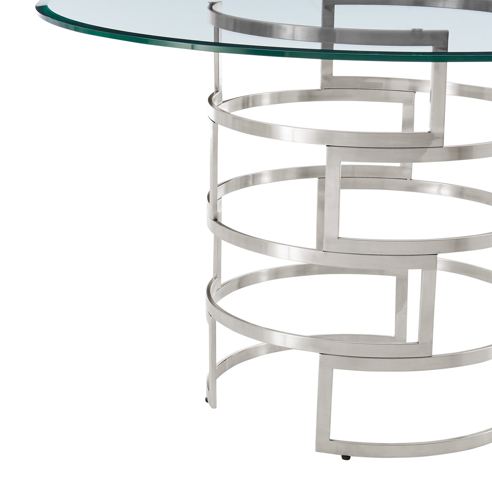 48" Clear And Silver Glass And Stainless Steel Pedestal Base Round Top Dining Table-6