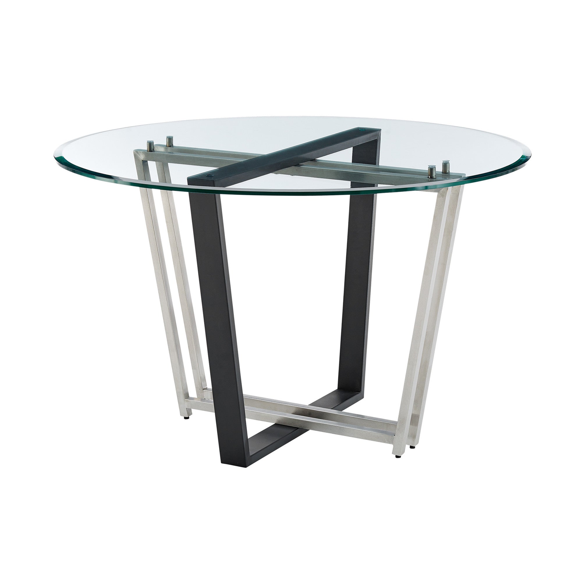 48" Clear And Black Glass And Iron Sled Base Round Top Dining Table-3