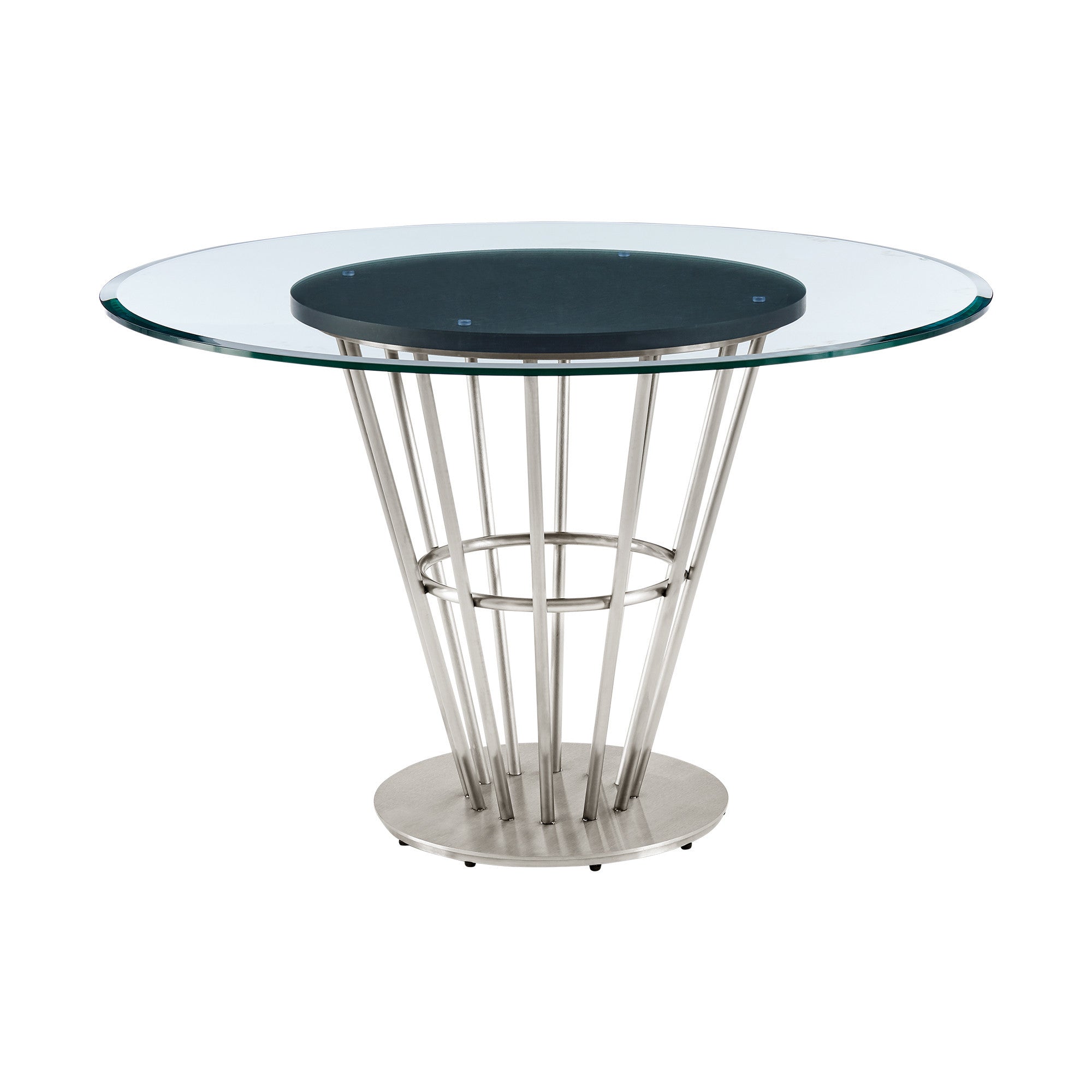 48" Clear And Silver Glass And Stainless Steel Pedestal Base Round Top Dining Table-3