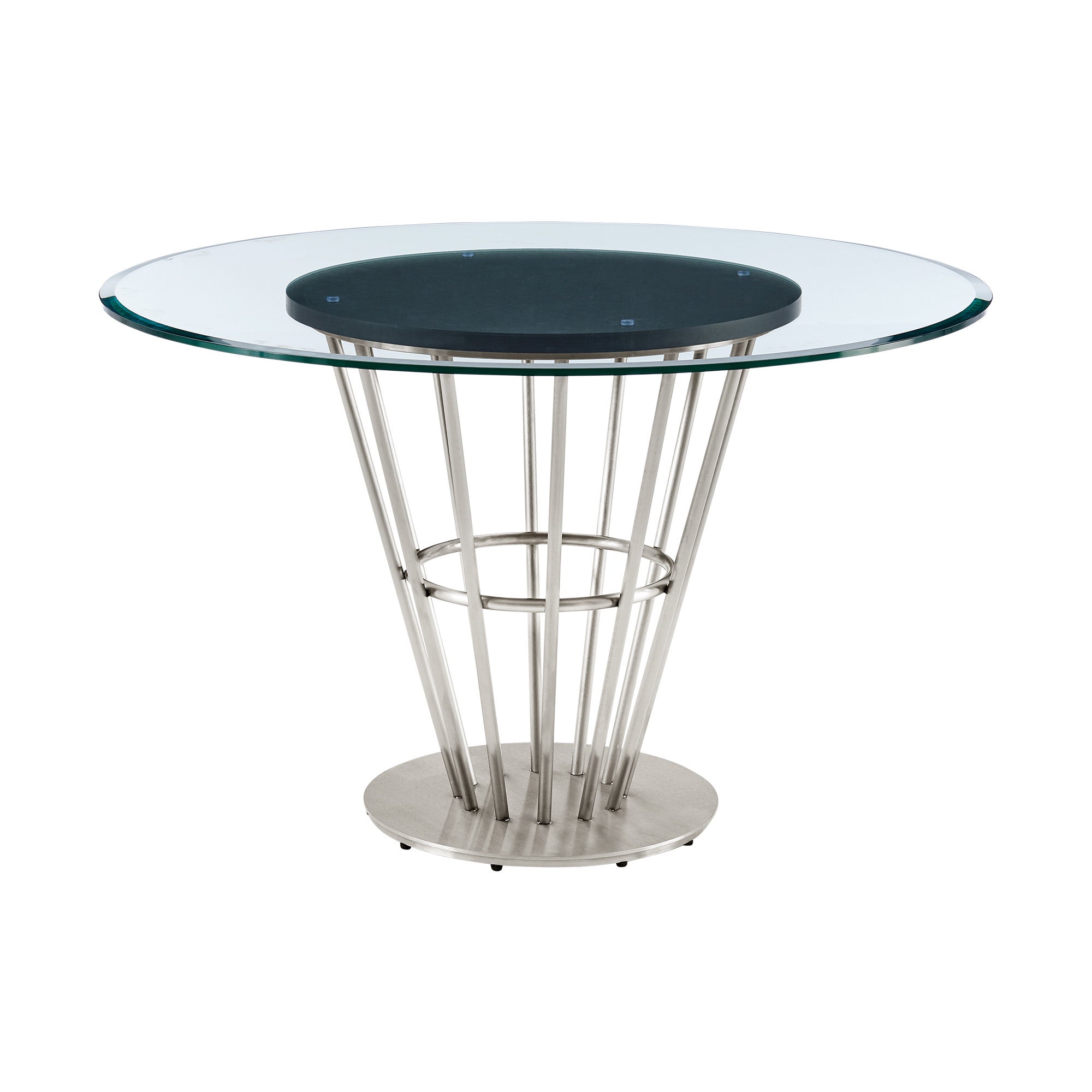 48" Clear And Silver Glass And Stainless Steel Pedestal Base Round Top Dining Table-0