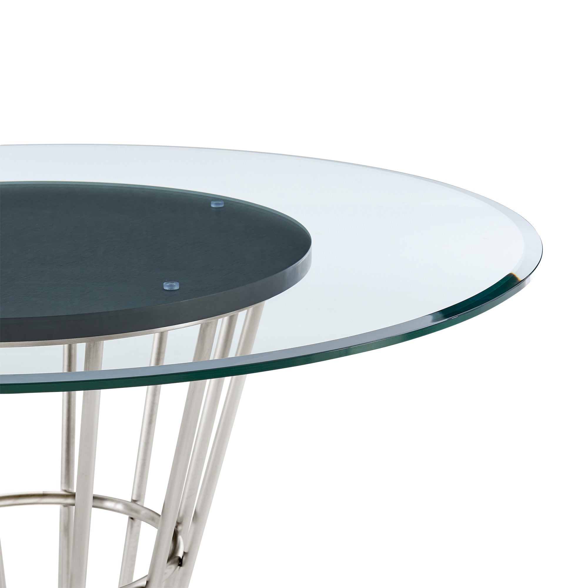 48" Clear And Silver Glass And Stainless Steel Pedestal Base Round Top Dining Table-5