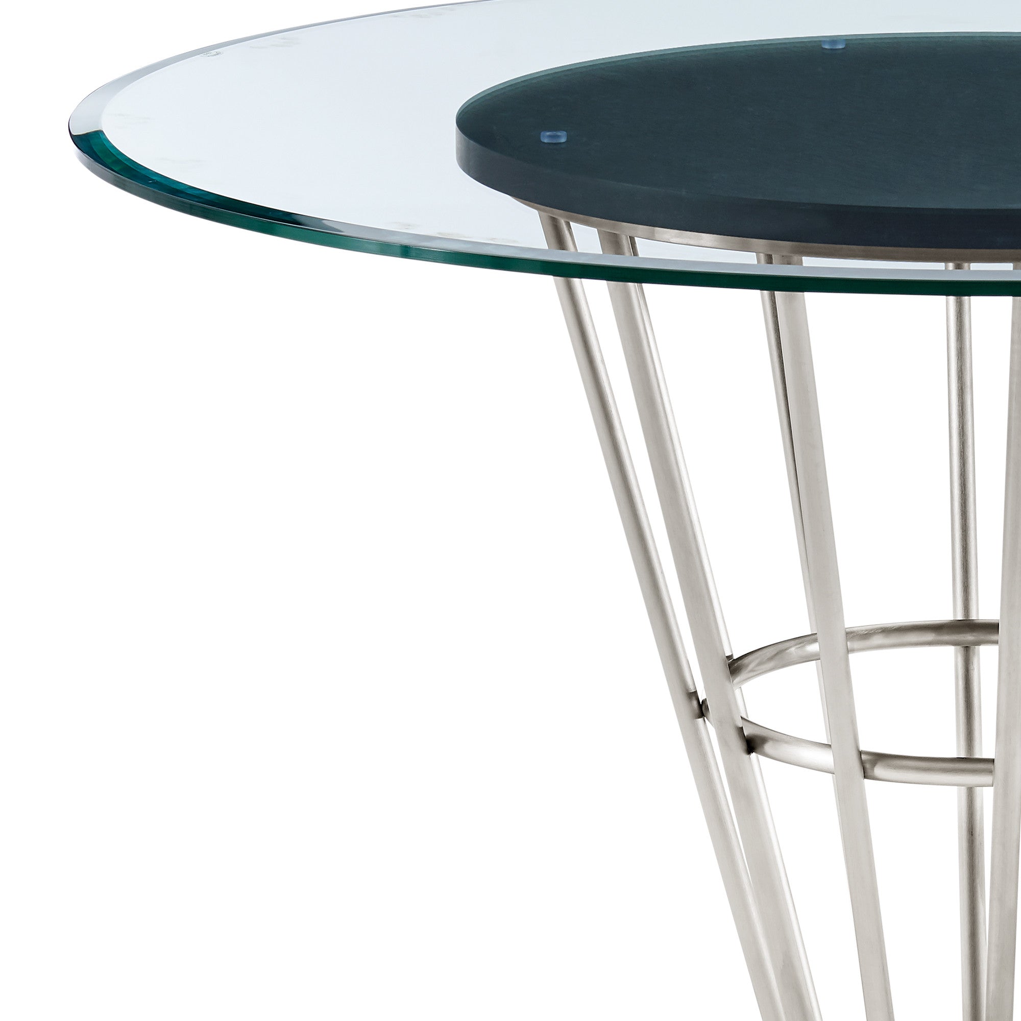 48" Clear And Silver Glass And Stainless Steel Pedestal Base Round Top Dining Table-6