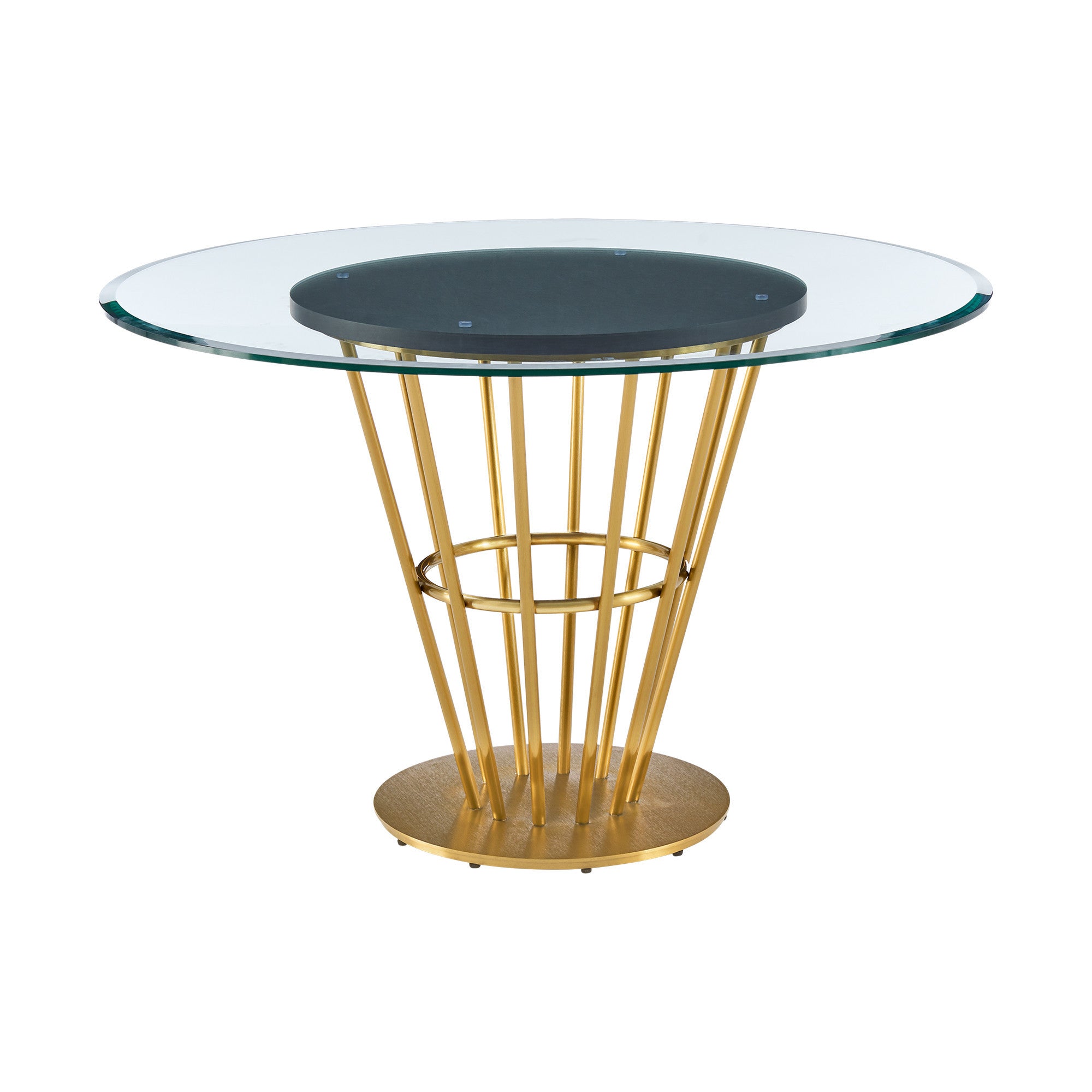 48" Clear And Gold Glass And Stainless Steel Pedestal Base Round Top Dining Table-3
