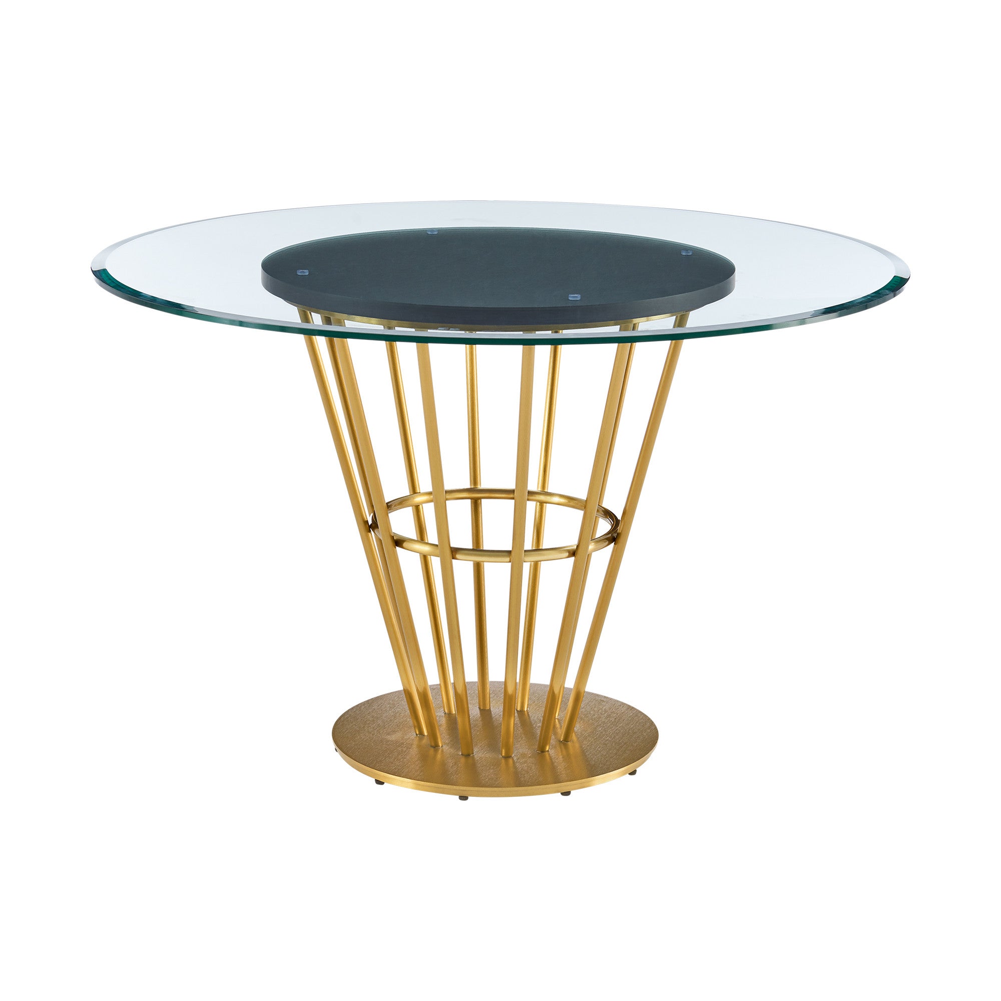 48" Clear And Gold Glass And Stainless Steel Pedestal Base Round Top Dining Table-0