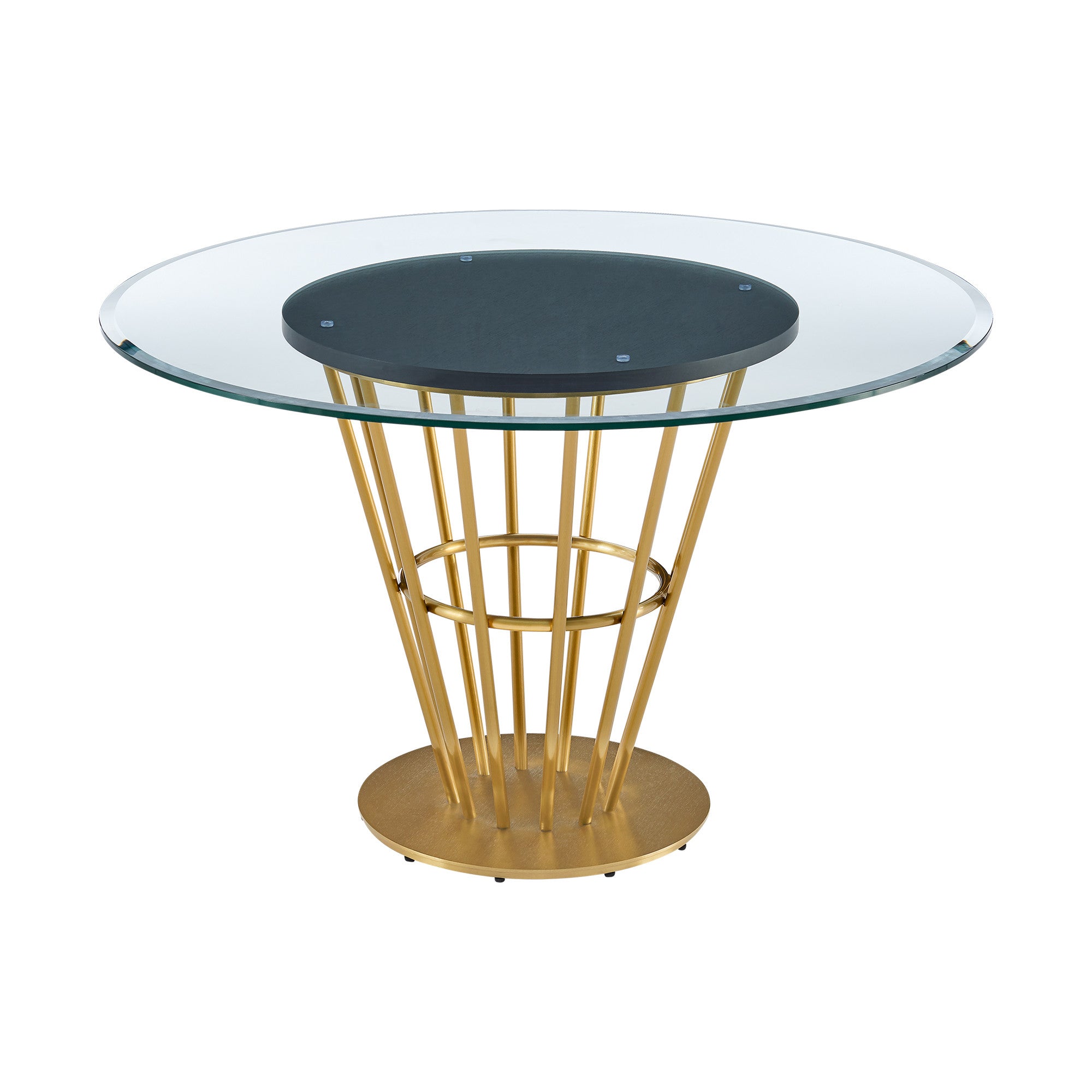 48" Clear And Gold Glass And Stainless Steel Pedestal Base Round Top Dining Table-2