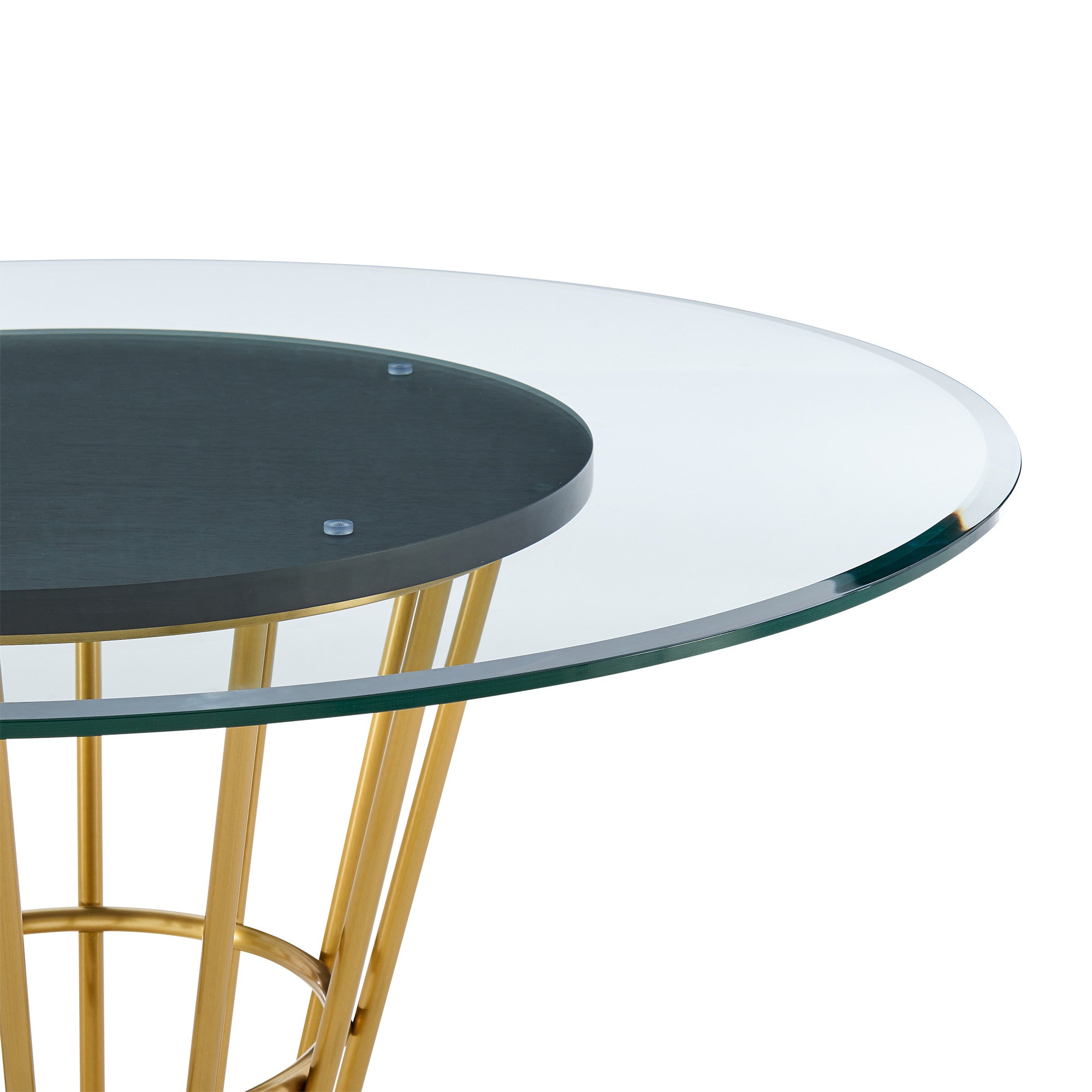 48" Clear And Gold Glass And Stainless Steel Pedestal Base Round Top Dining Table-5