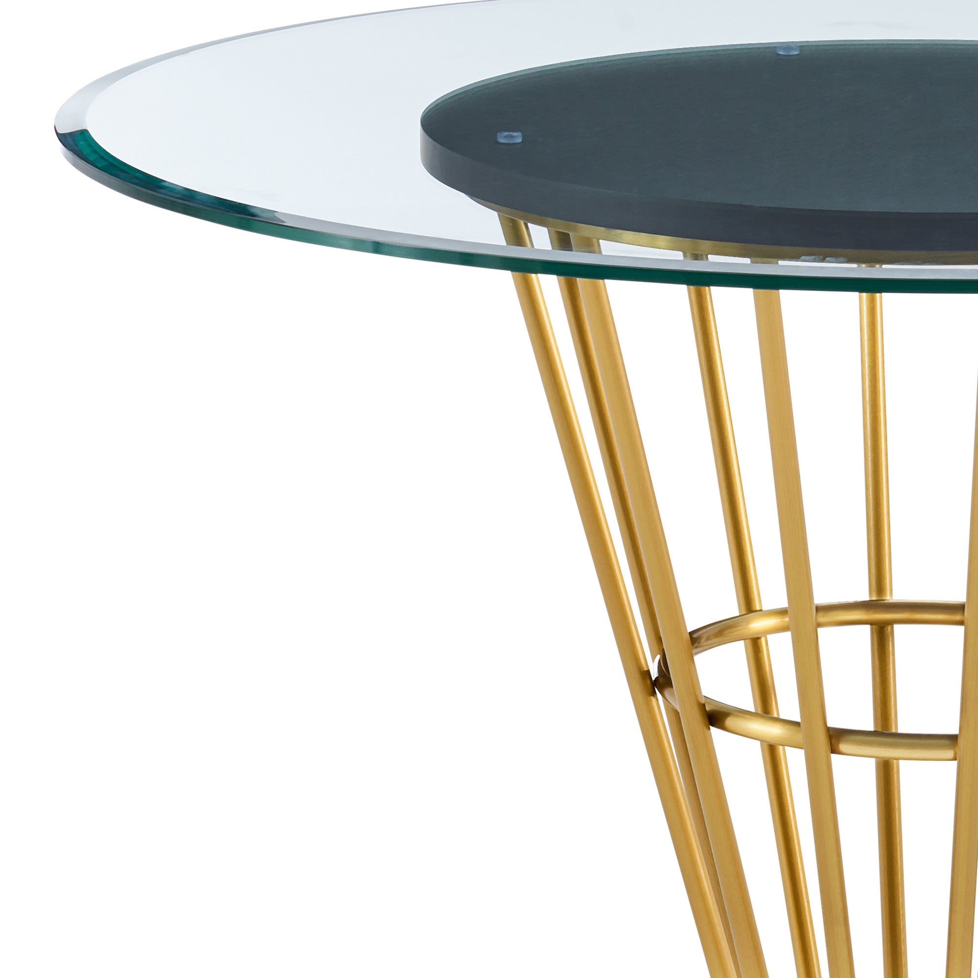 48" Clear And Gold Glass And Stainless Steel Pedestal Base Round Top Dining Table-6