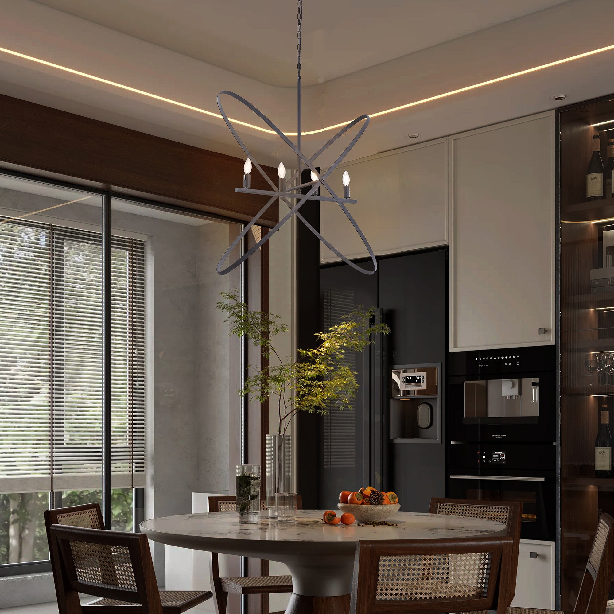 Black Unique Statement Four Light Metal Chandelier-6