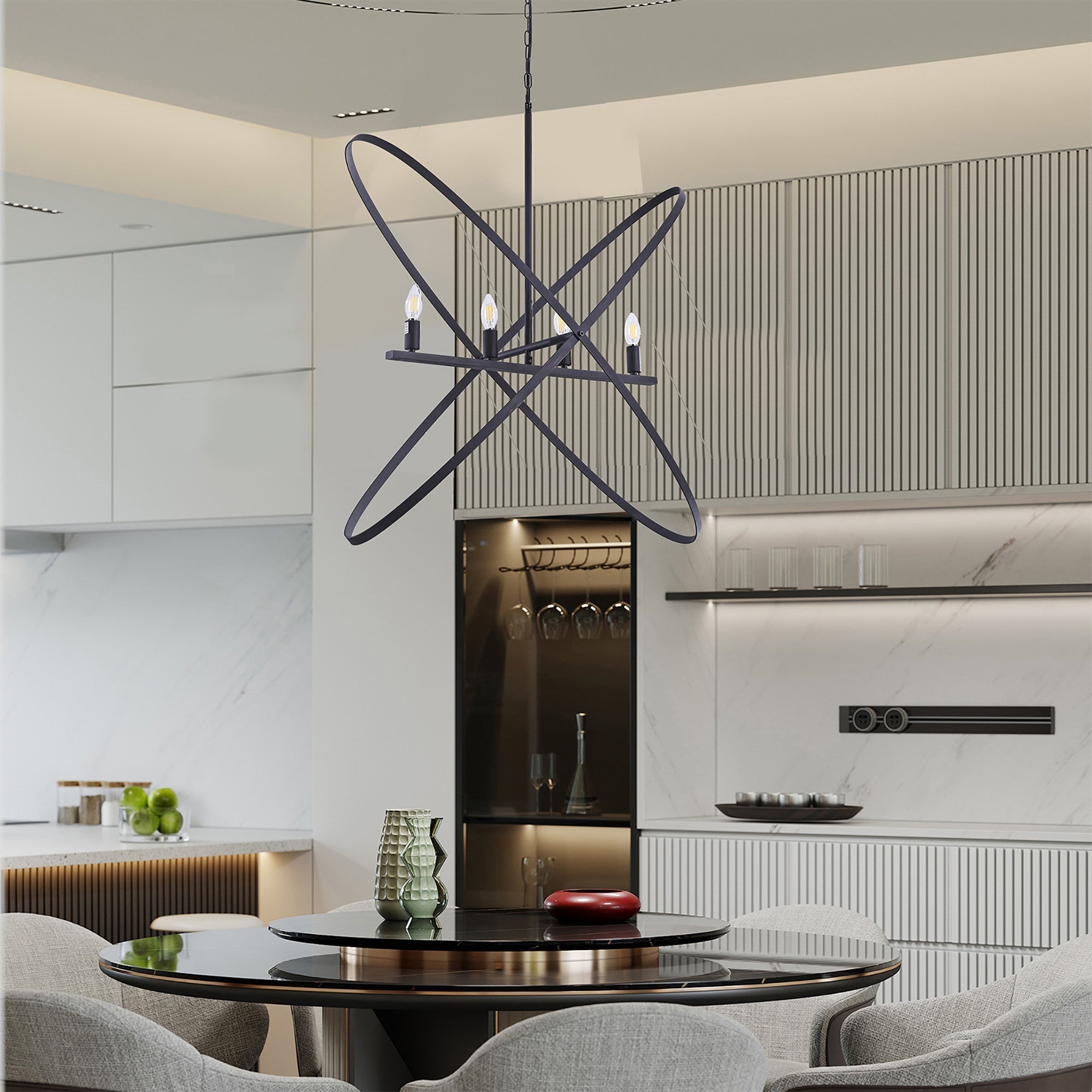 Black Unique Statement Four Light Metal Chandelier-7