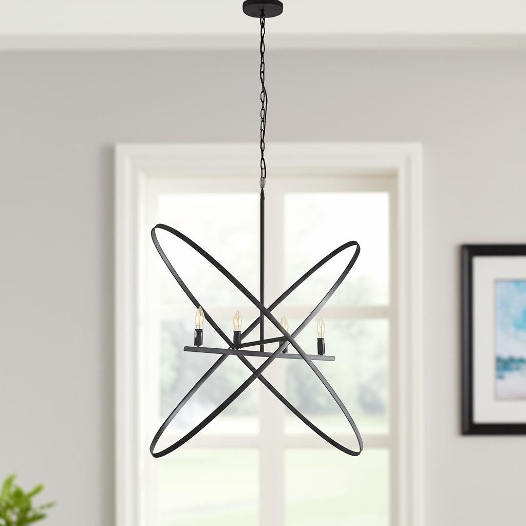 Black Unique Statement Four Light Metal Chandelier-0