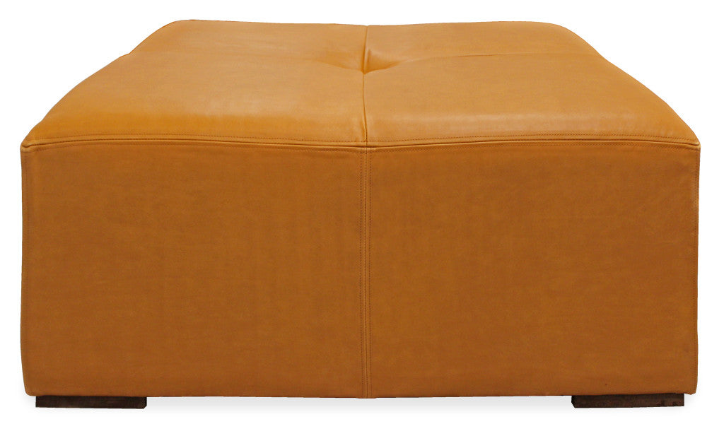 36" Orange Genuine Leather And Solid Wood Square Cocktail Table-1