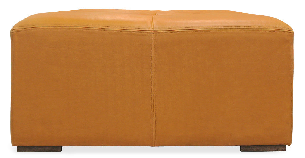 36" Orange Genuine Leather And Solid Wood Square Cocktail Table-2