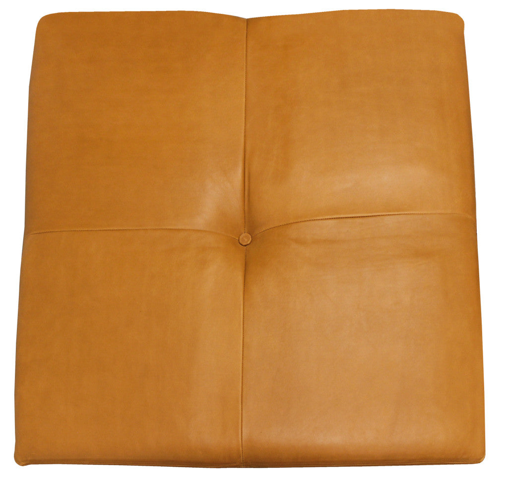 36" Orange Genuine Leather And Solid Wood Square Cocktail Table-4