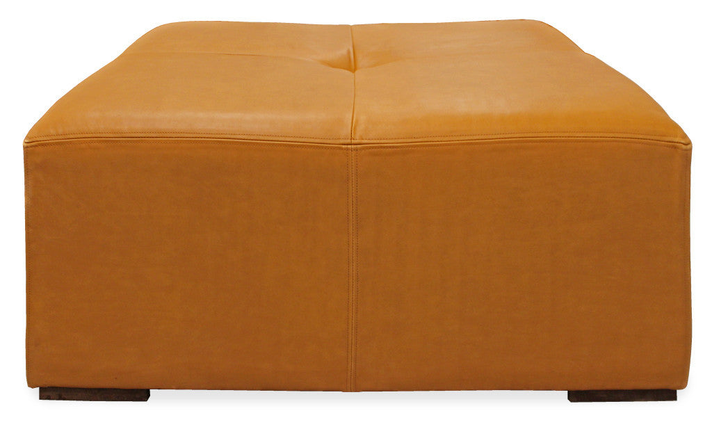 36" Orange Genuine Leather And Solid Wood Square Cocktail Table-5