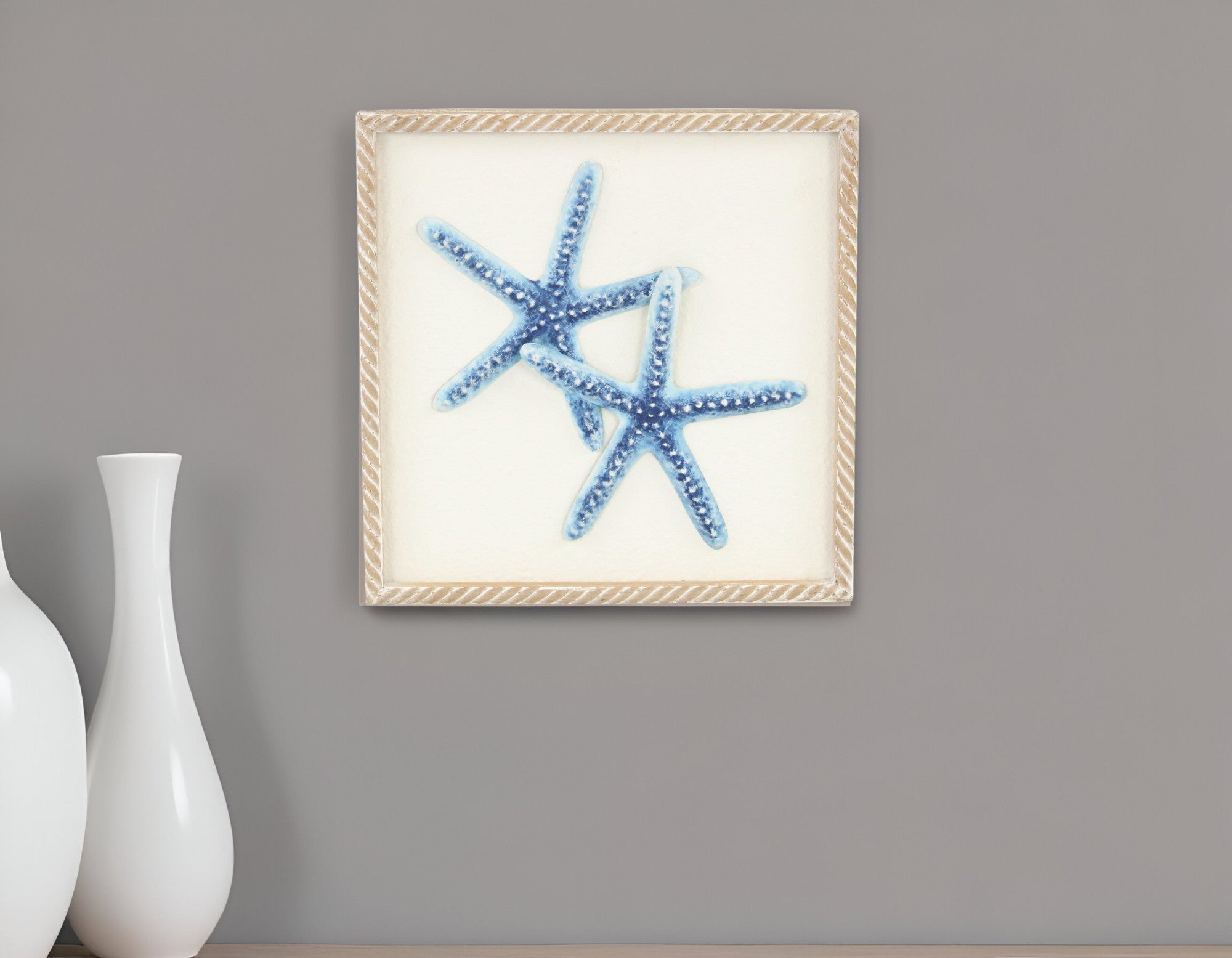 Blue and White Distressed Metal Starfish Framed Wall Art-0
