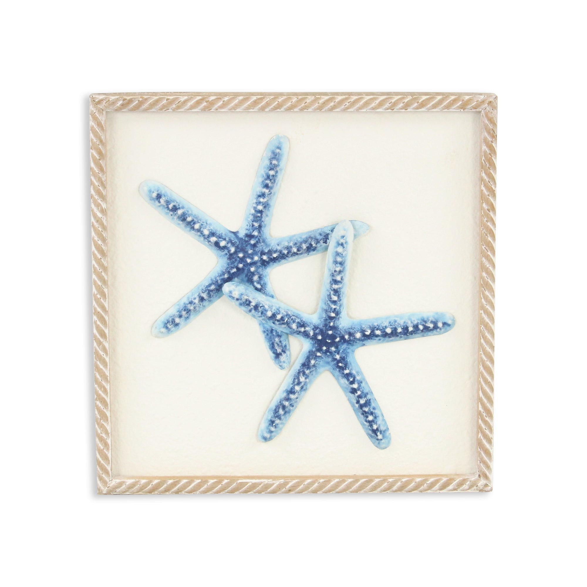 Blue and White Distressed Metal Starfish Framed Wall Art-1