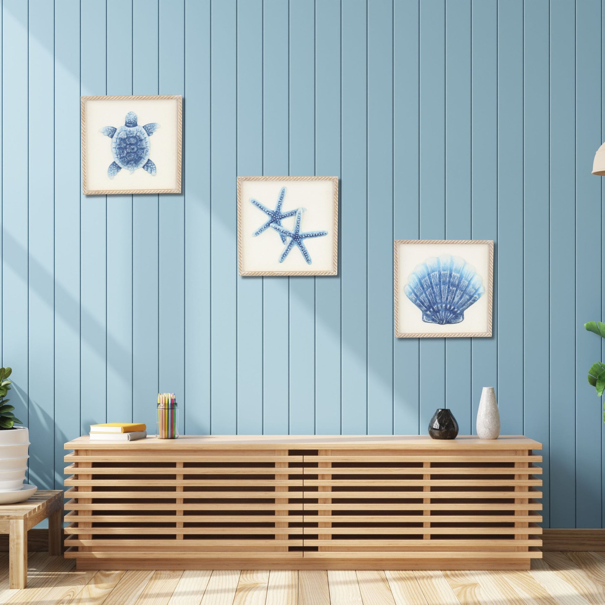 Blue and White Distressed Metal Starfish Framed Wall Art-7