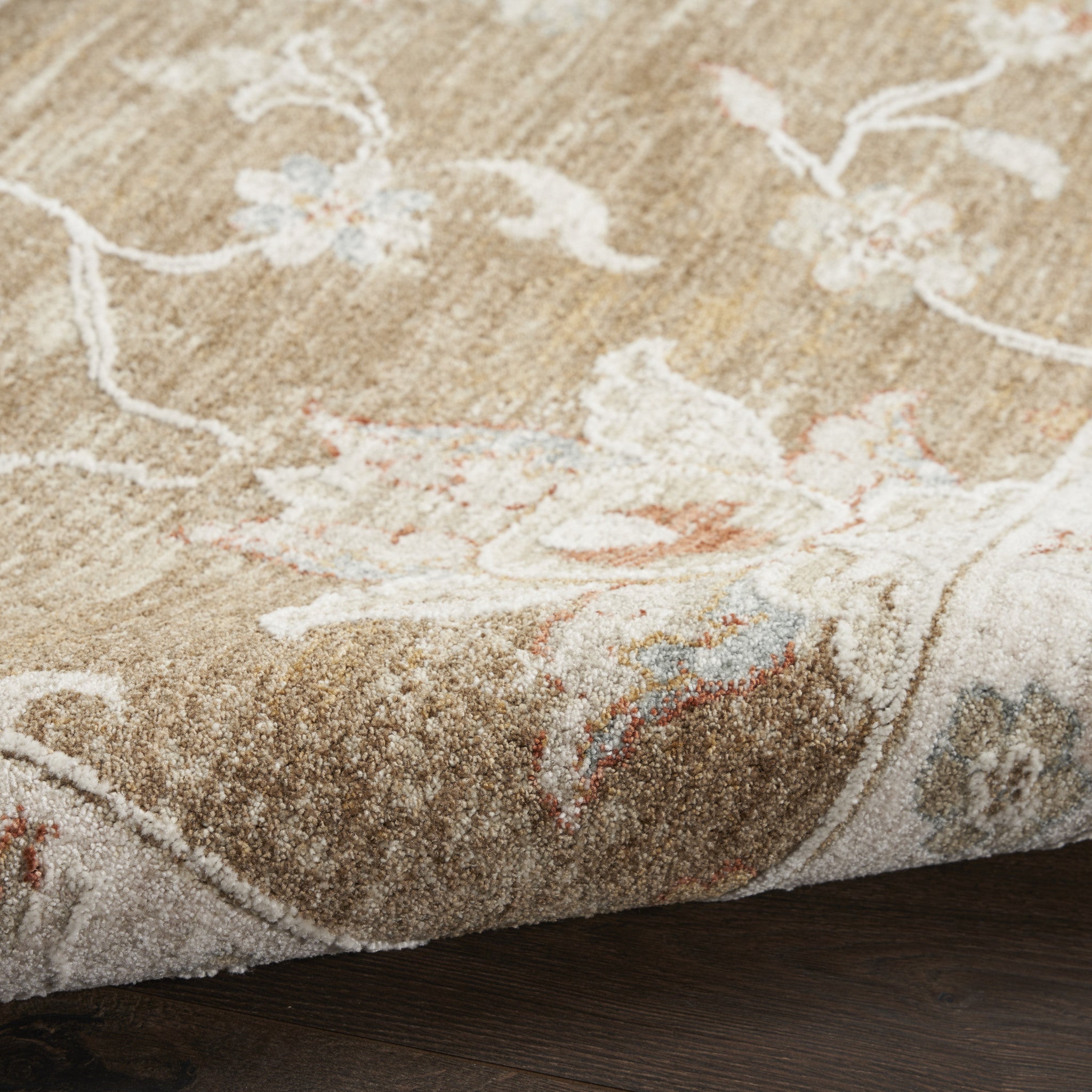 5' X 8' Brown Floral Power Loom Distressed Area Rug-5