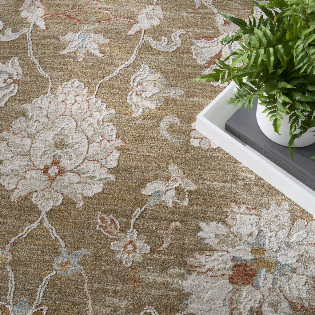 5' X 8' Brown Floral Power Loom Distressed Area Rug-7