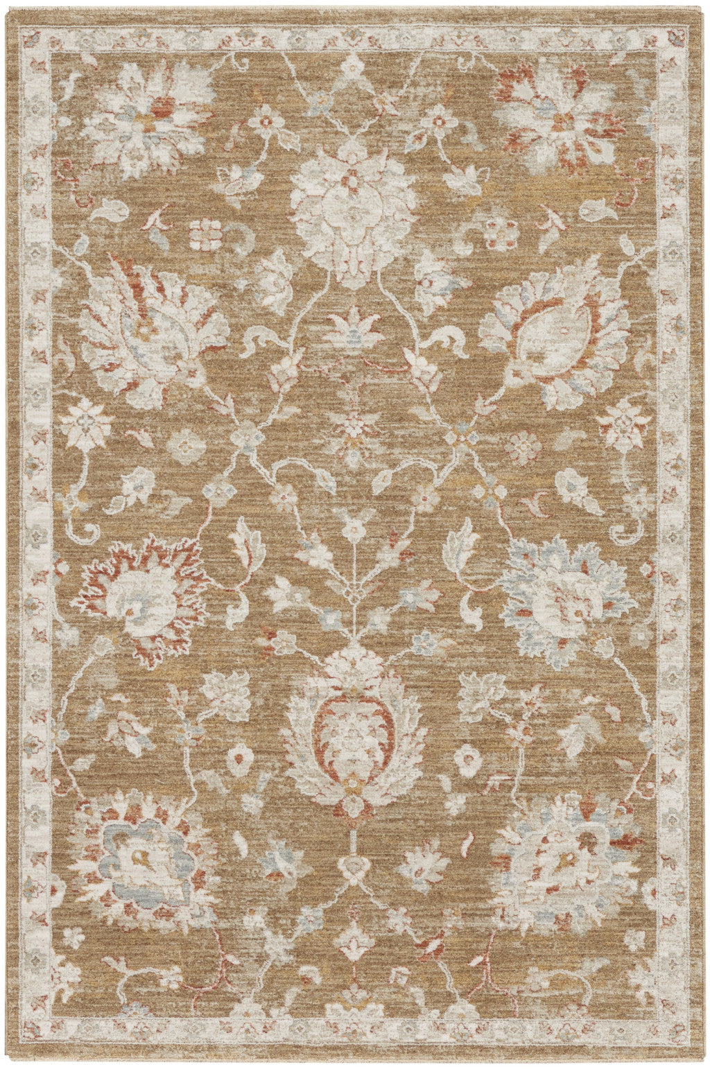 5' X 8' Brown Floral Power Loom Distressed Area Rug-0