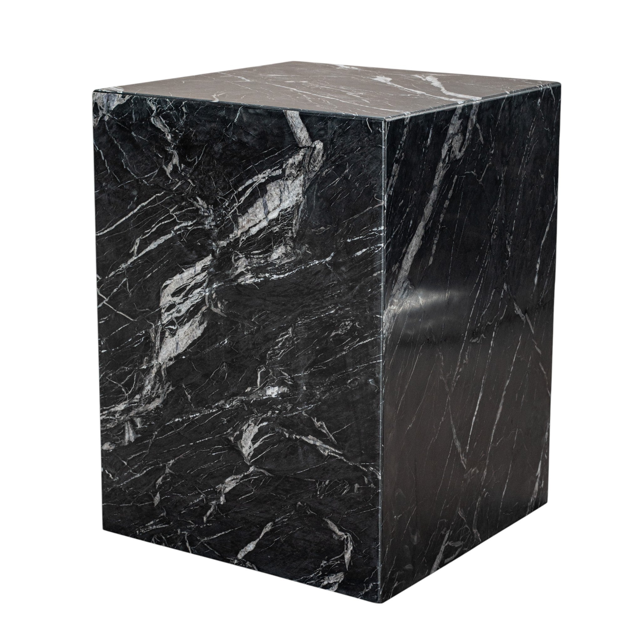 20" Black Marble Square Block End Table-2