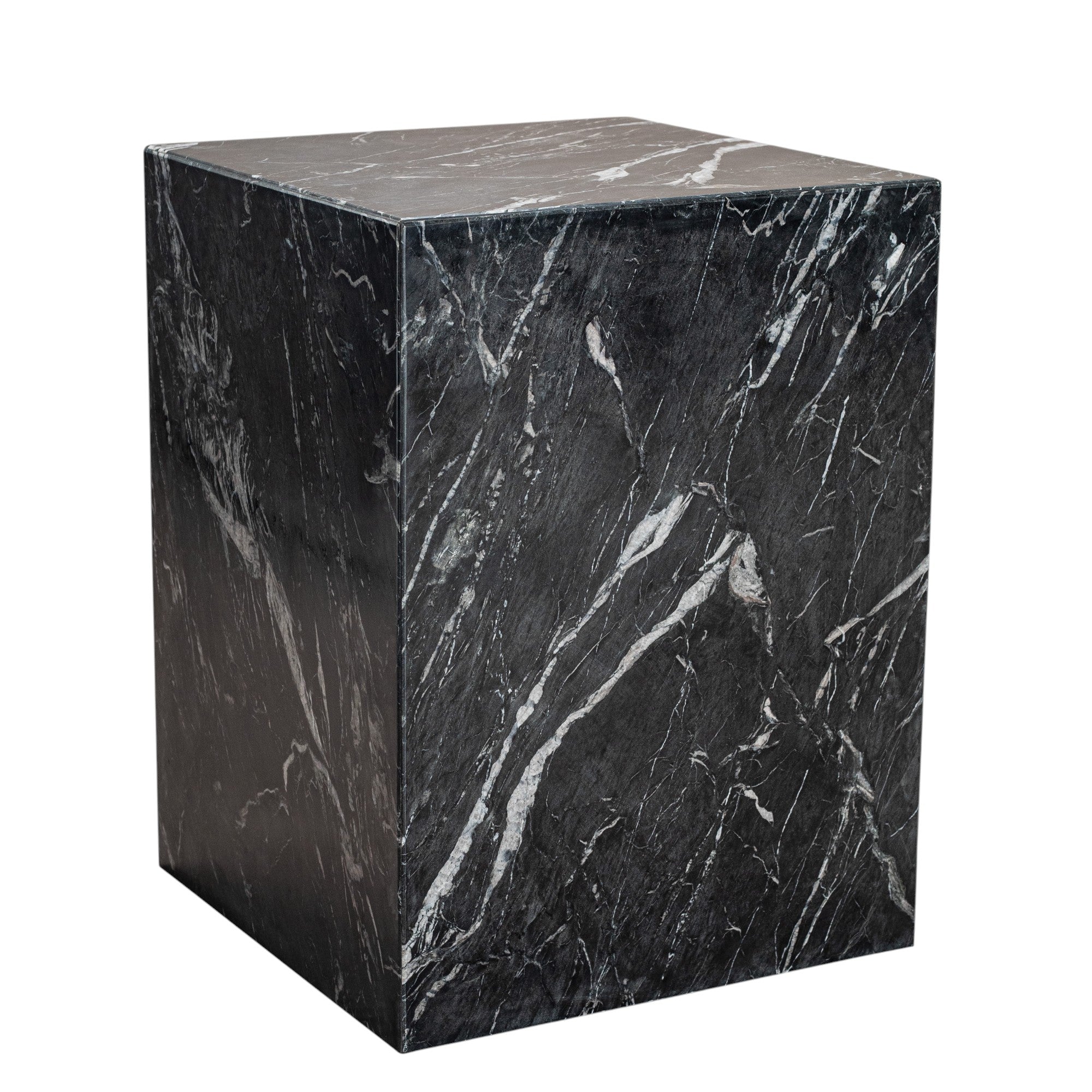 20" Black Marble Square Block End Table-3