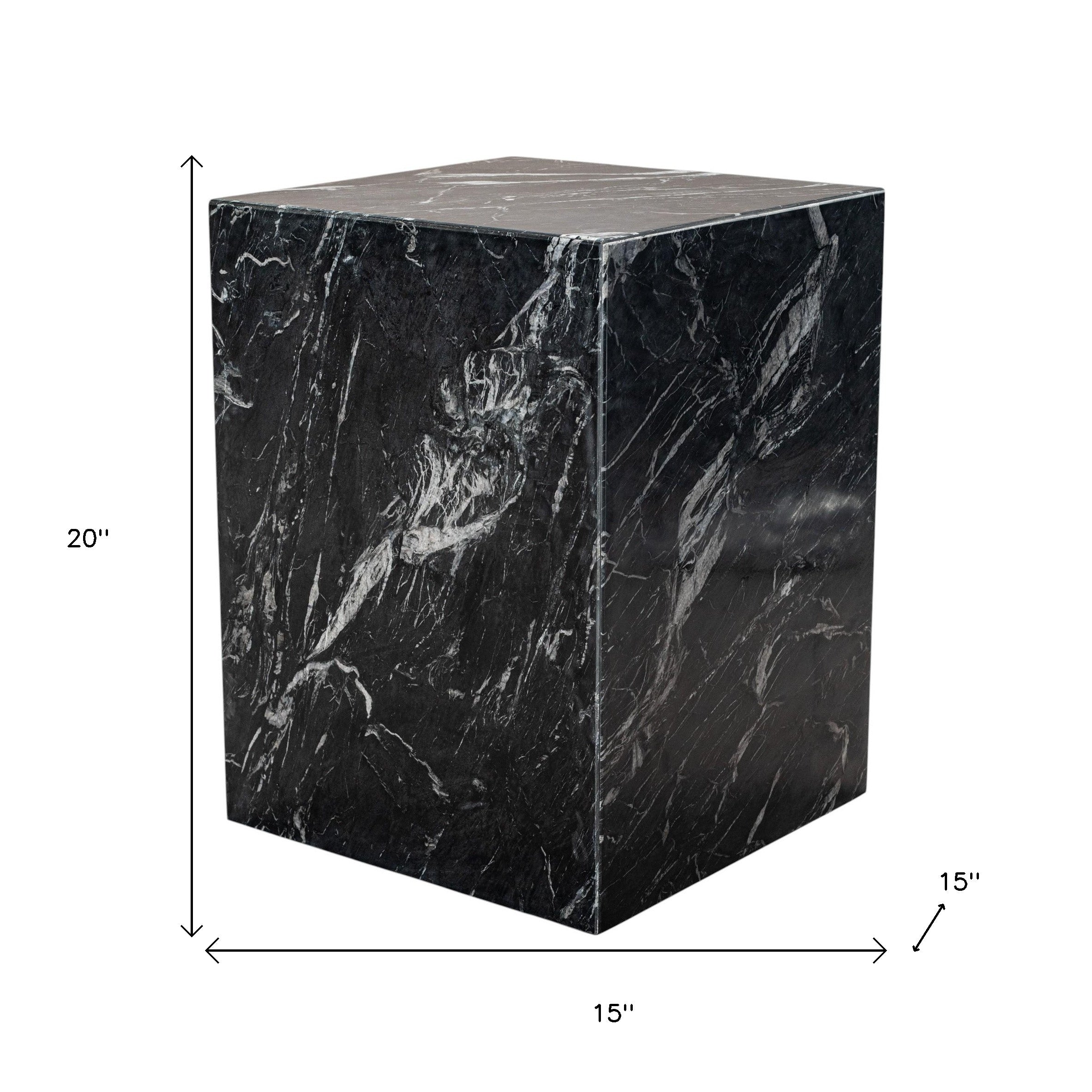 20" Black Marble Square Block End Table-8