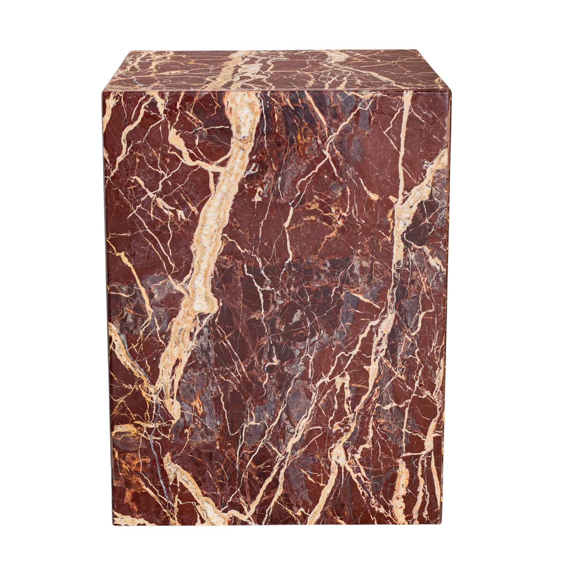 20" Red Marble Square Block End Table-4