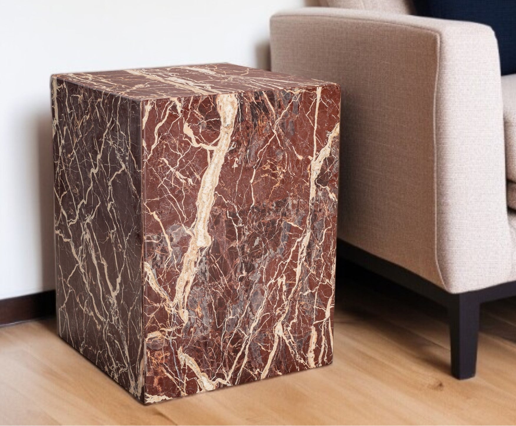 20" Red Marble Square Block End Table-0