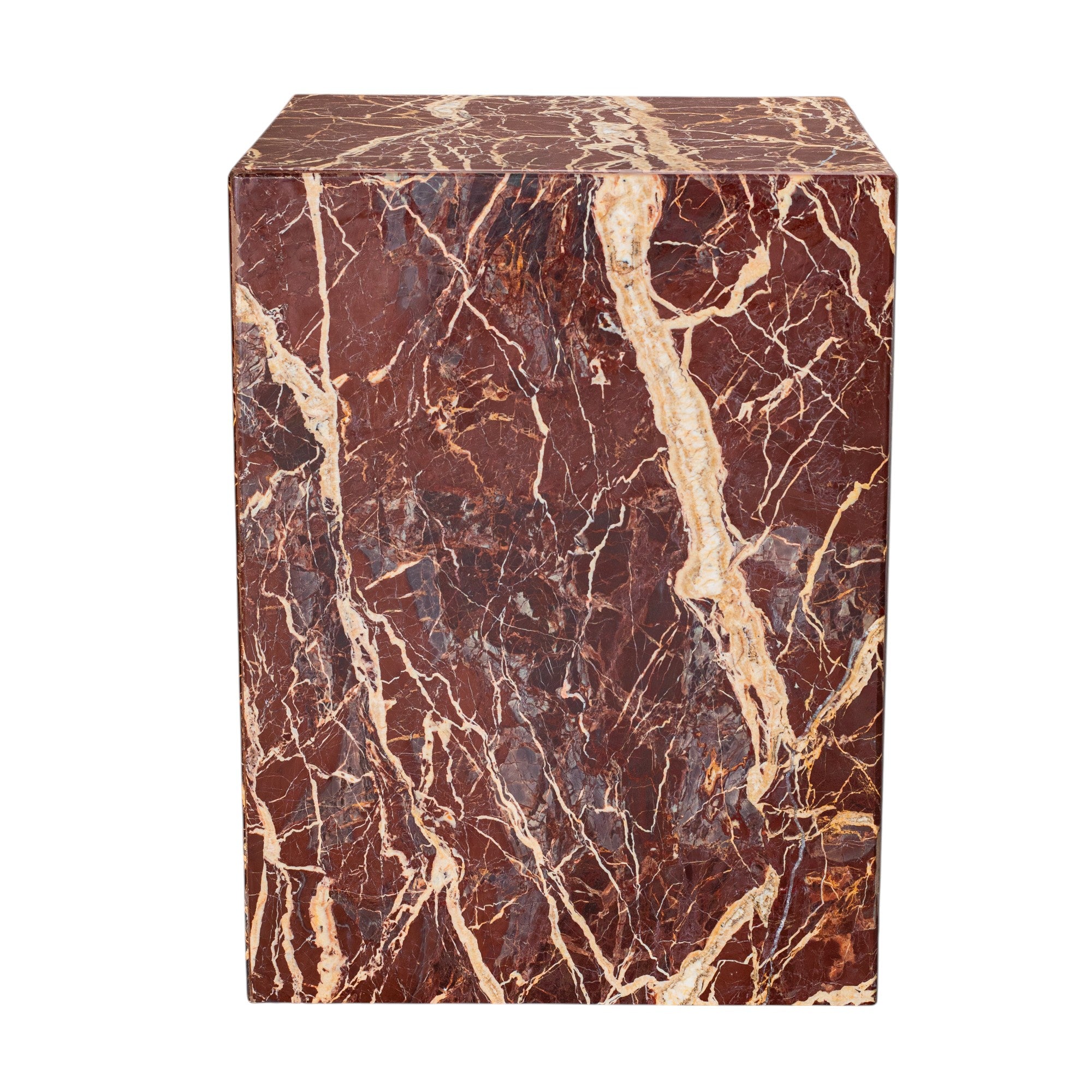20" Red Marble Square Block End Table-2