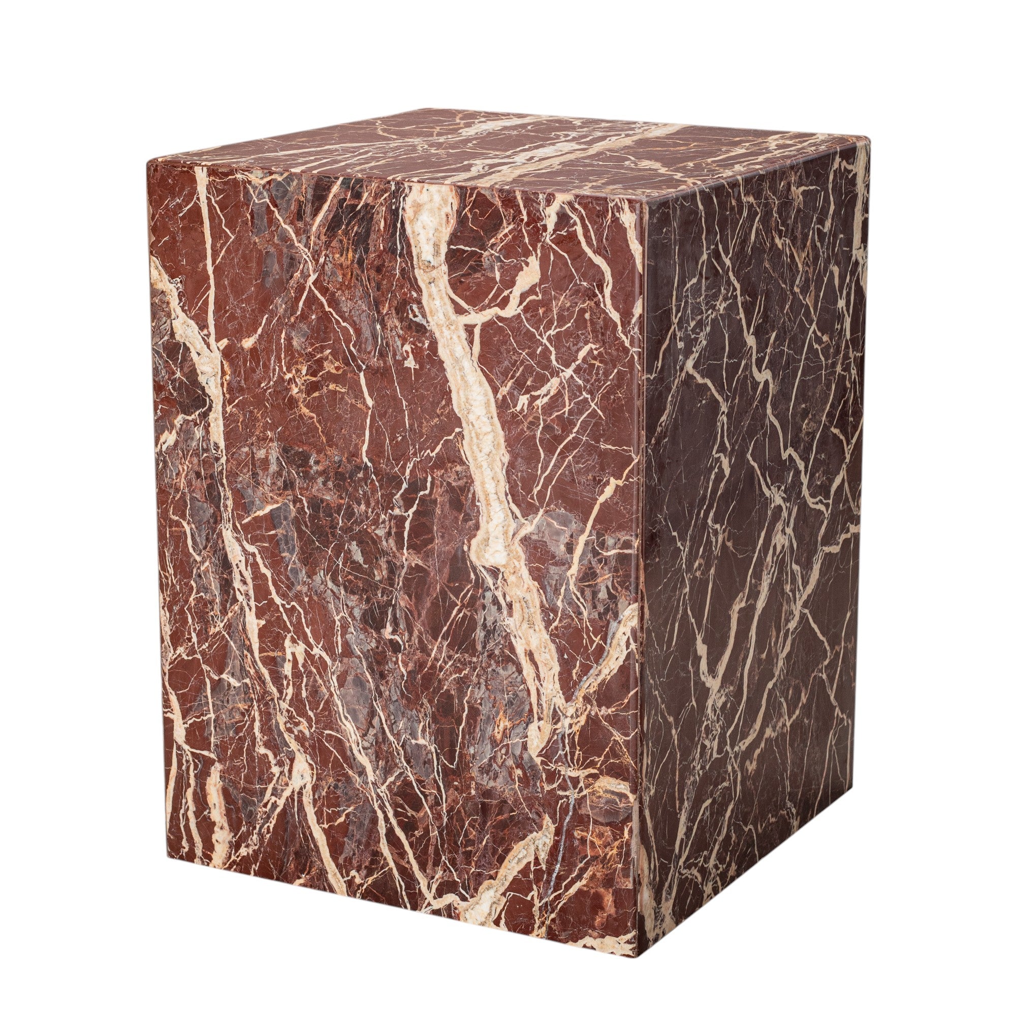 20" Red Marble Square Block End Table-1