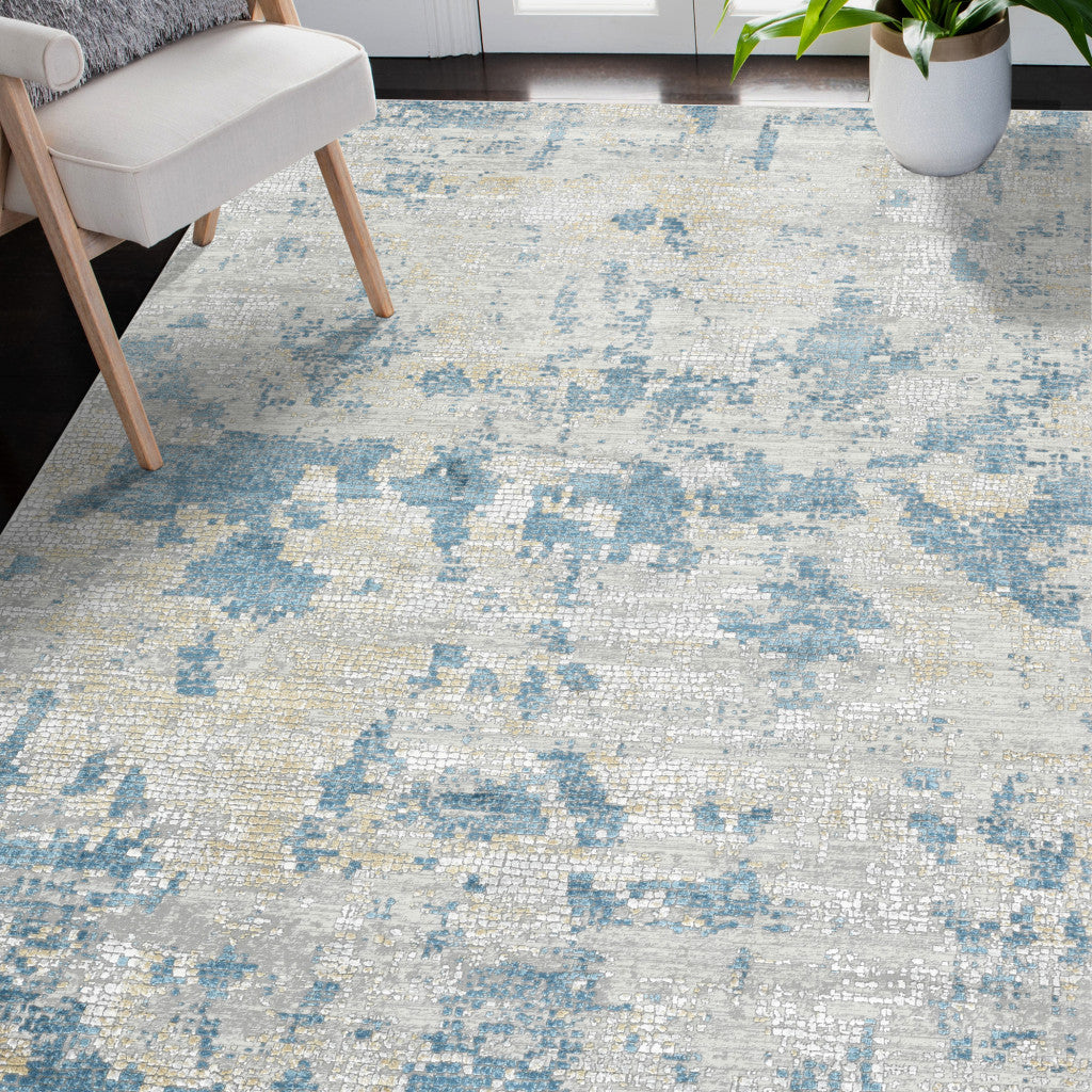 5' X 8' Ivory And Sky Blue Abstract Area Rug-7