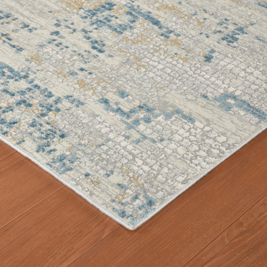 5' X 8' Ivory And Sky Blue Abstract Area Rug-6