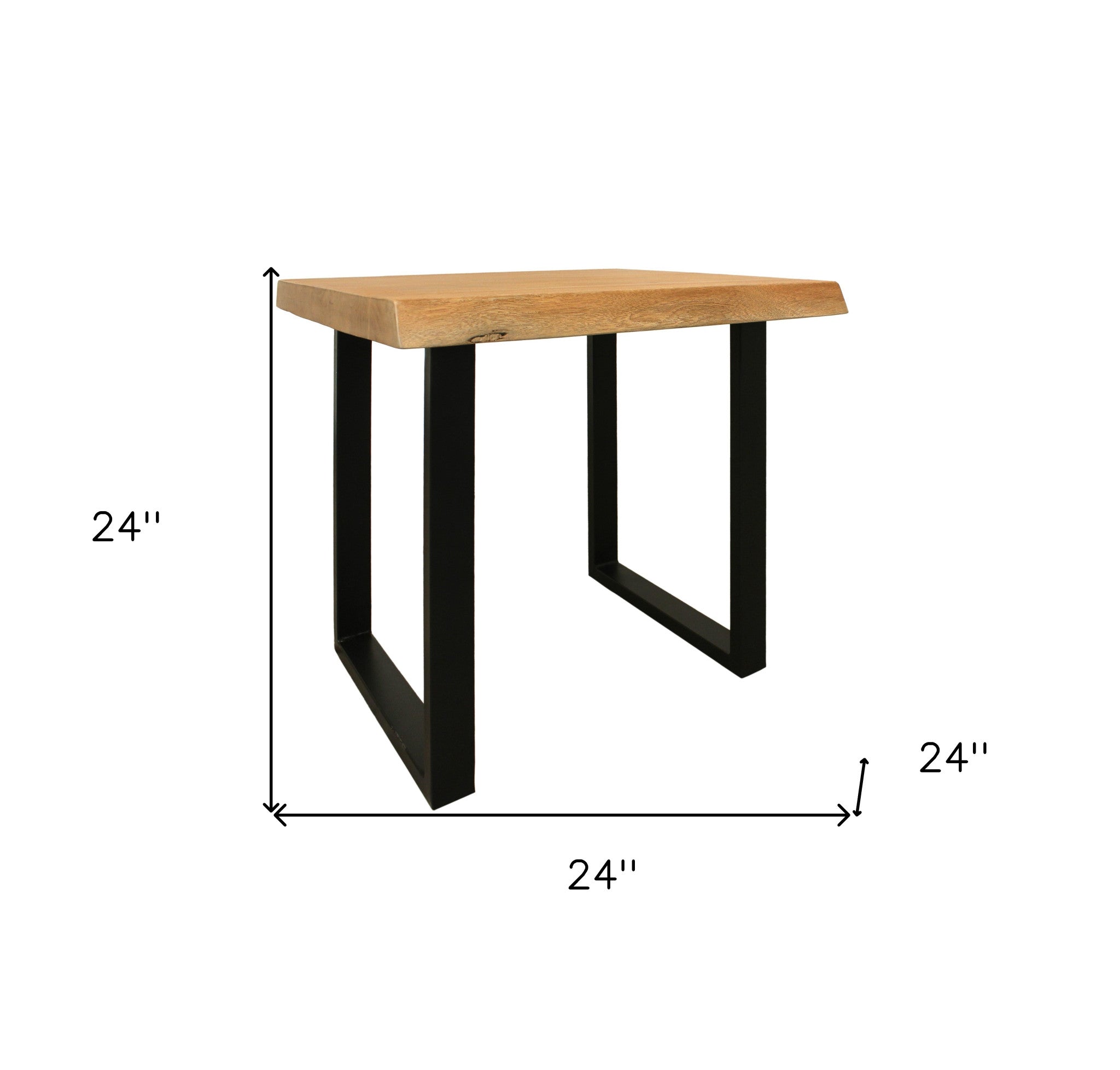 24" Black And Natural Distressed Solid Wood And Iron Square End Table-6