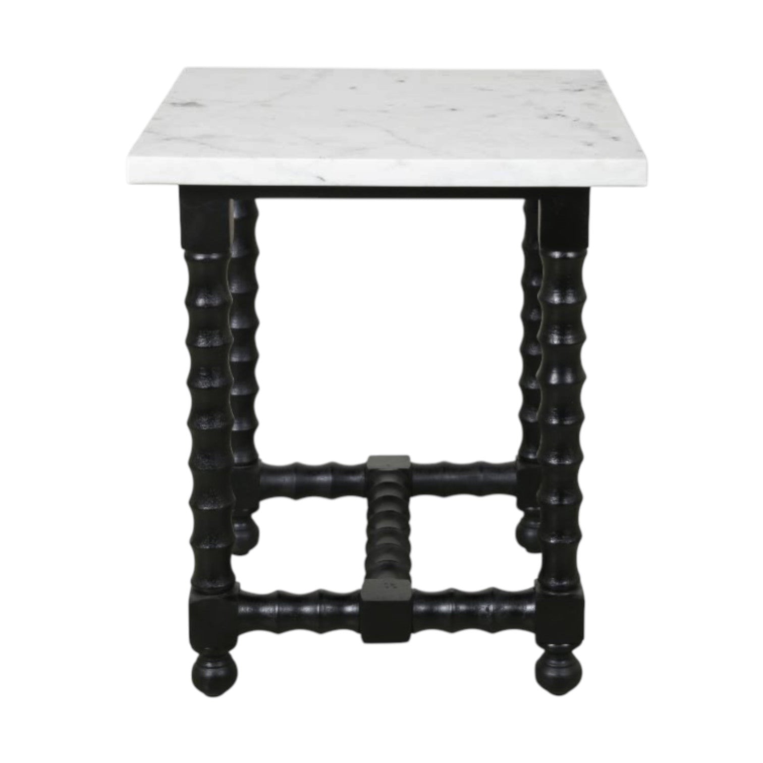 24" White and Black Marble and Solid Wood Square Trestle End Table-1