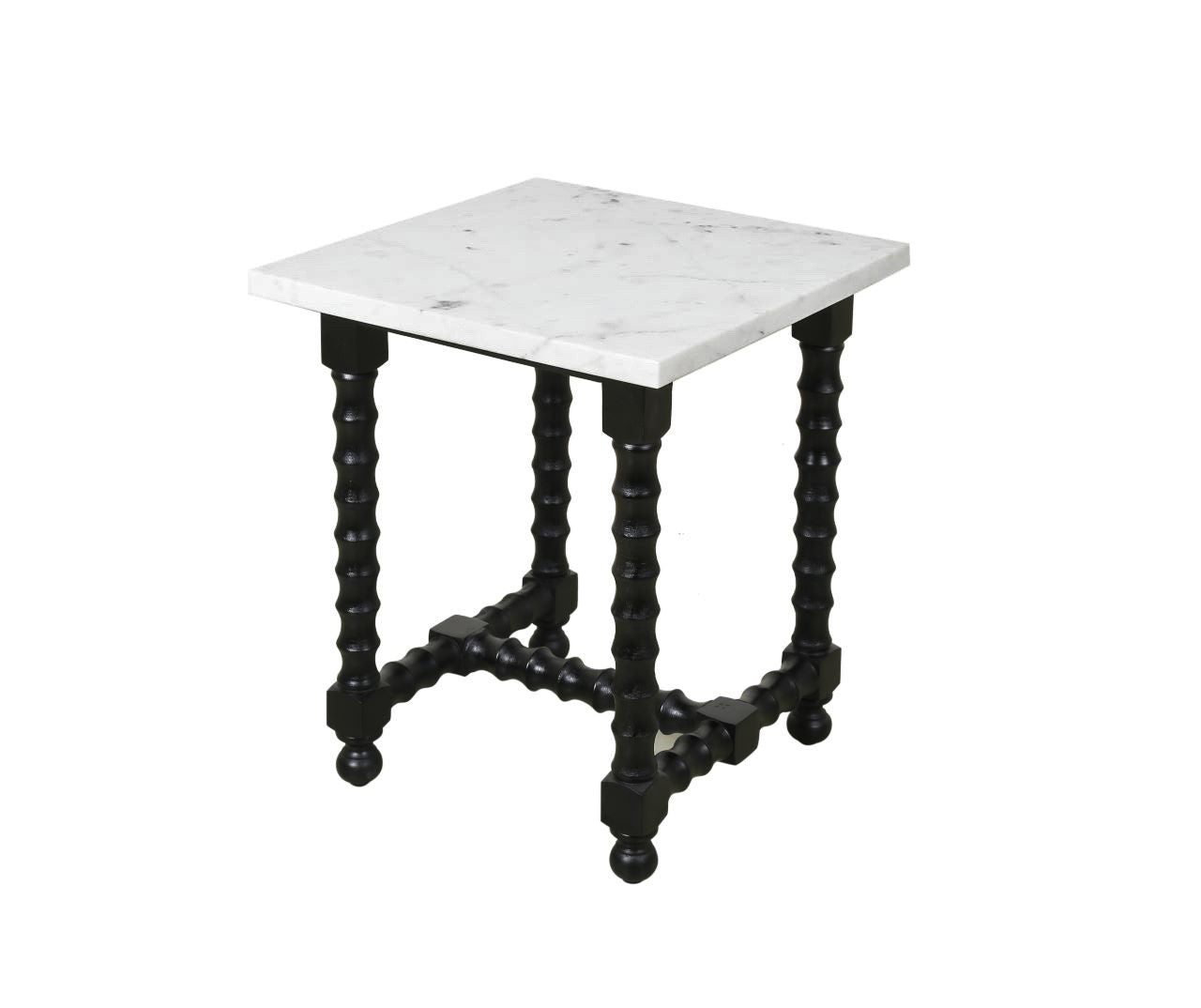24" White and Black Marble and Solid Wood Square Trestle End Table-2