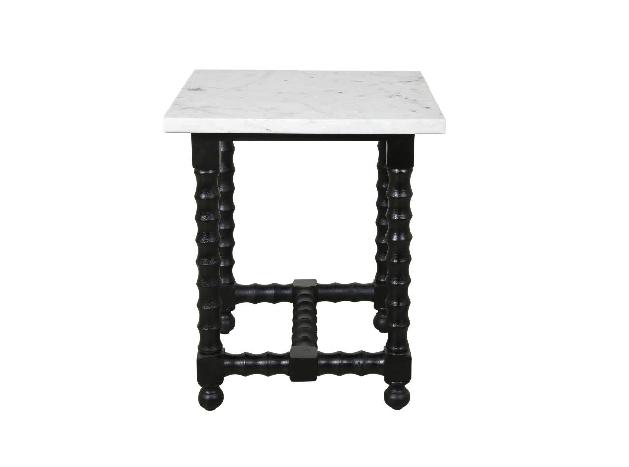 24" White and Black Marble and Solid Wood Square Trestle End Table-3