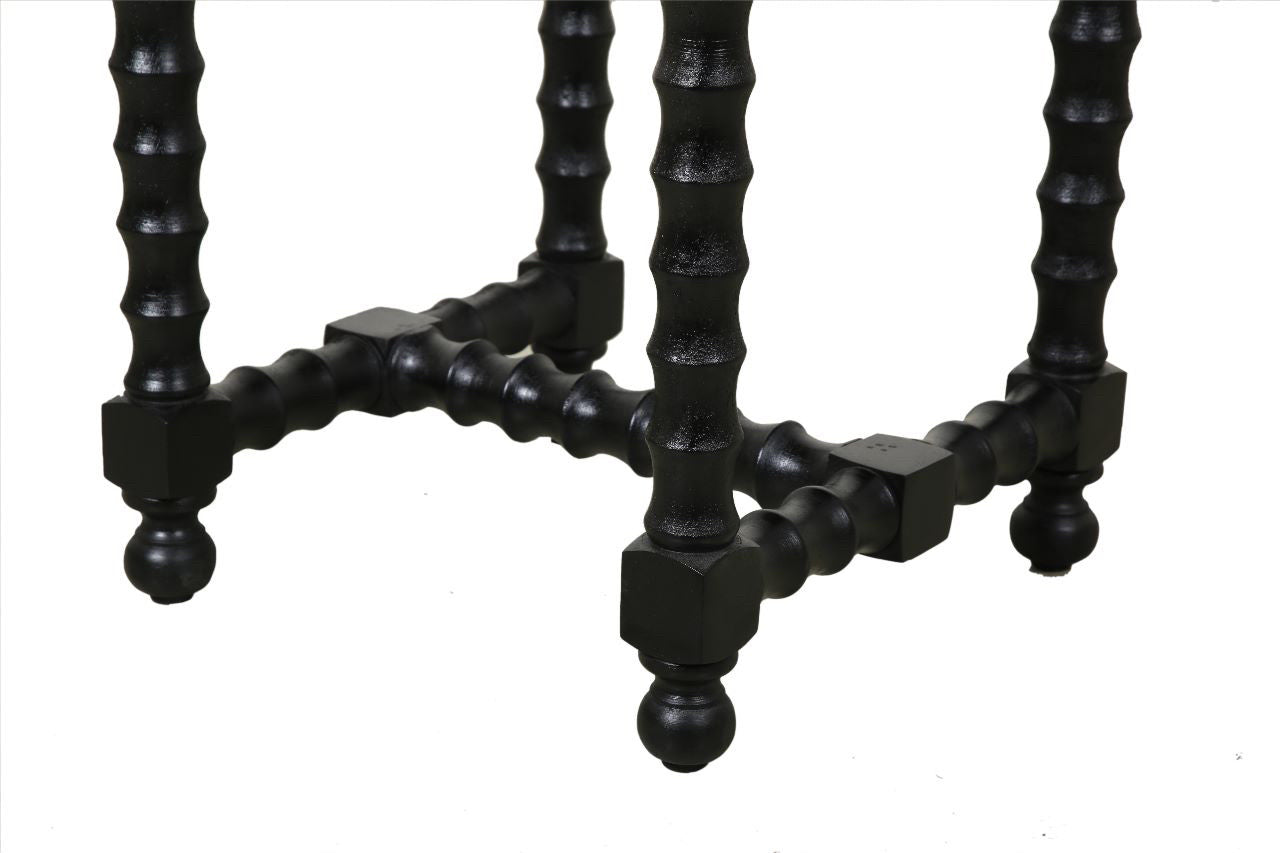 24" White and Black Marble and Solid Wood Square Trestle End Table-5